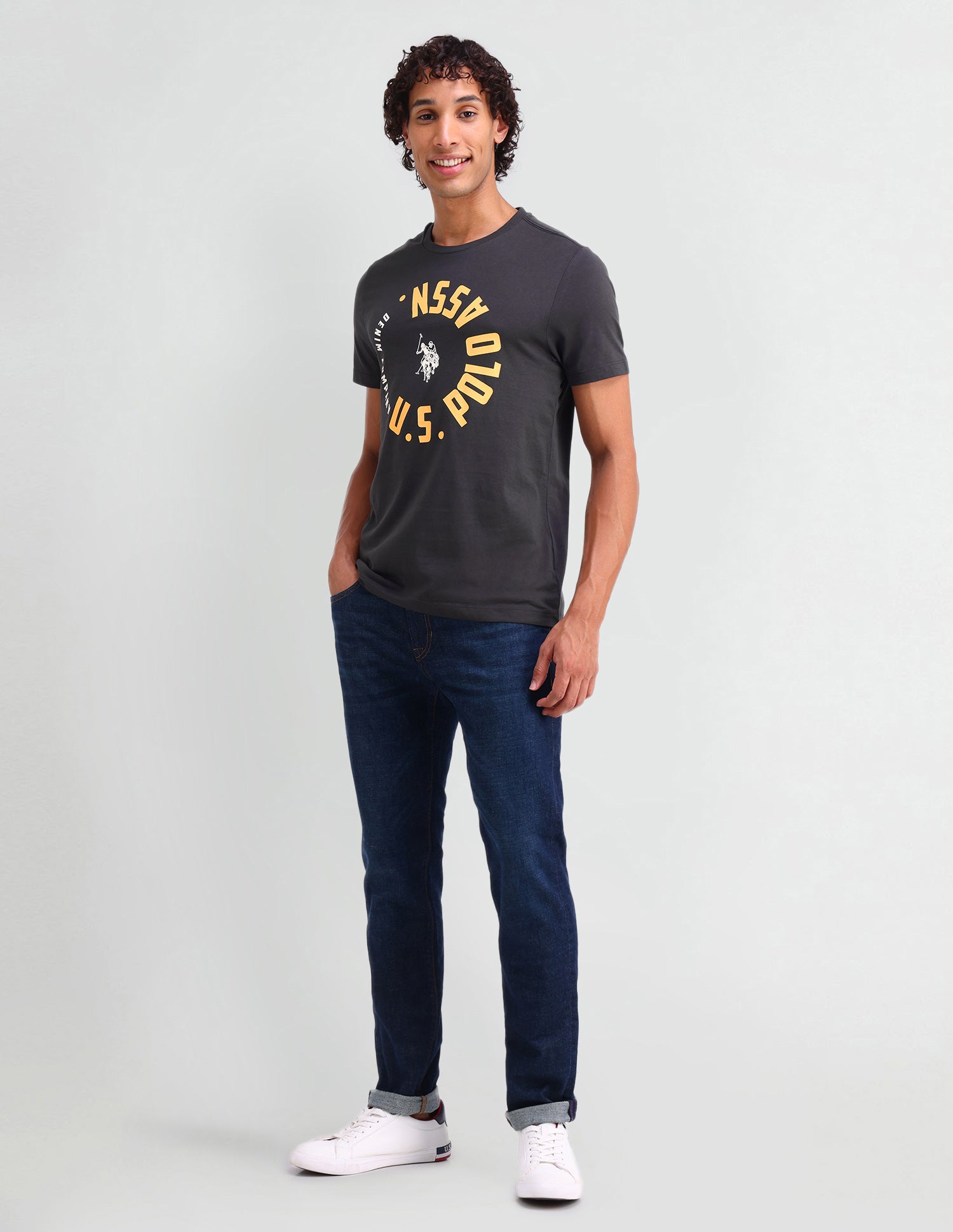 Brand Printed Cotton T-Shirt Dark Grey - U.S. Polo Assn. India | Large