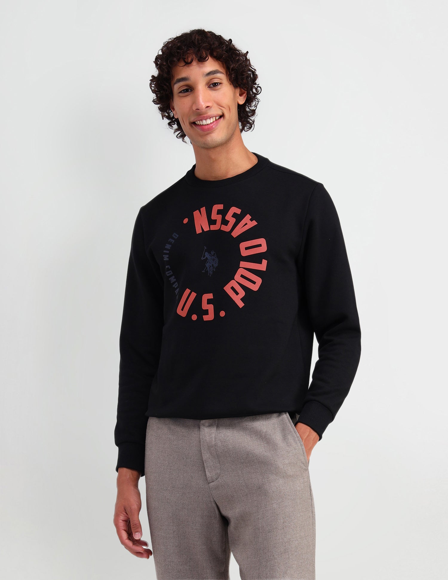 Crew Neck Regular Fit Sweatshirt Black - U.S. Polo Assn. India | Large