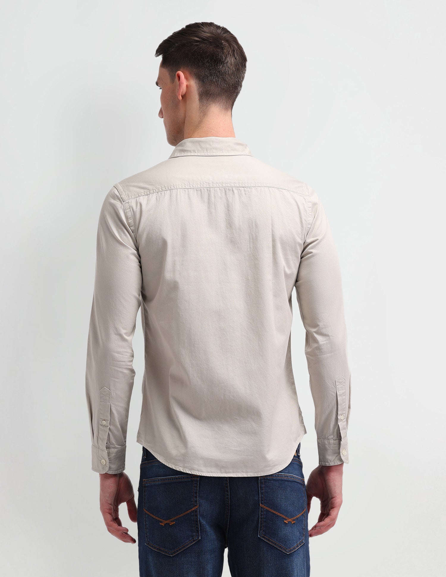 Slim Fit Cotton Shirt Beige - U.S. Polo Assn. India | Large