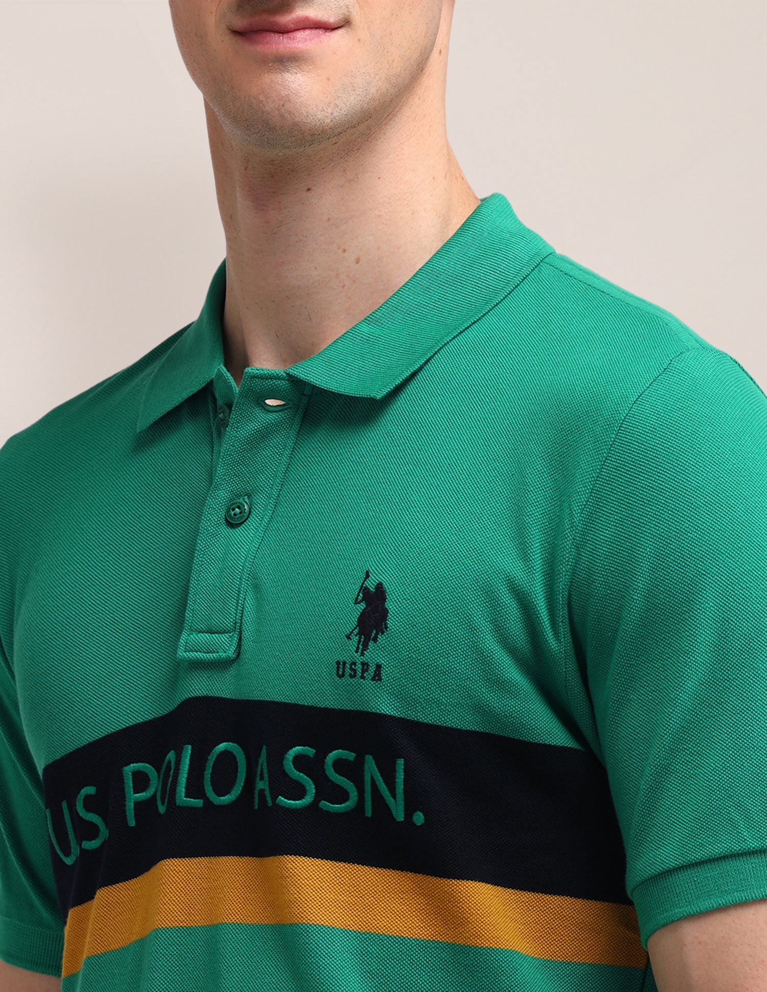 Horizontal Striped Cotton Polo Shirt Light Green - U.S. Polo Assn. India | Large