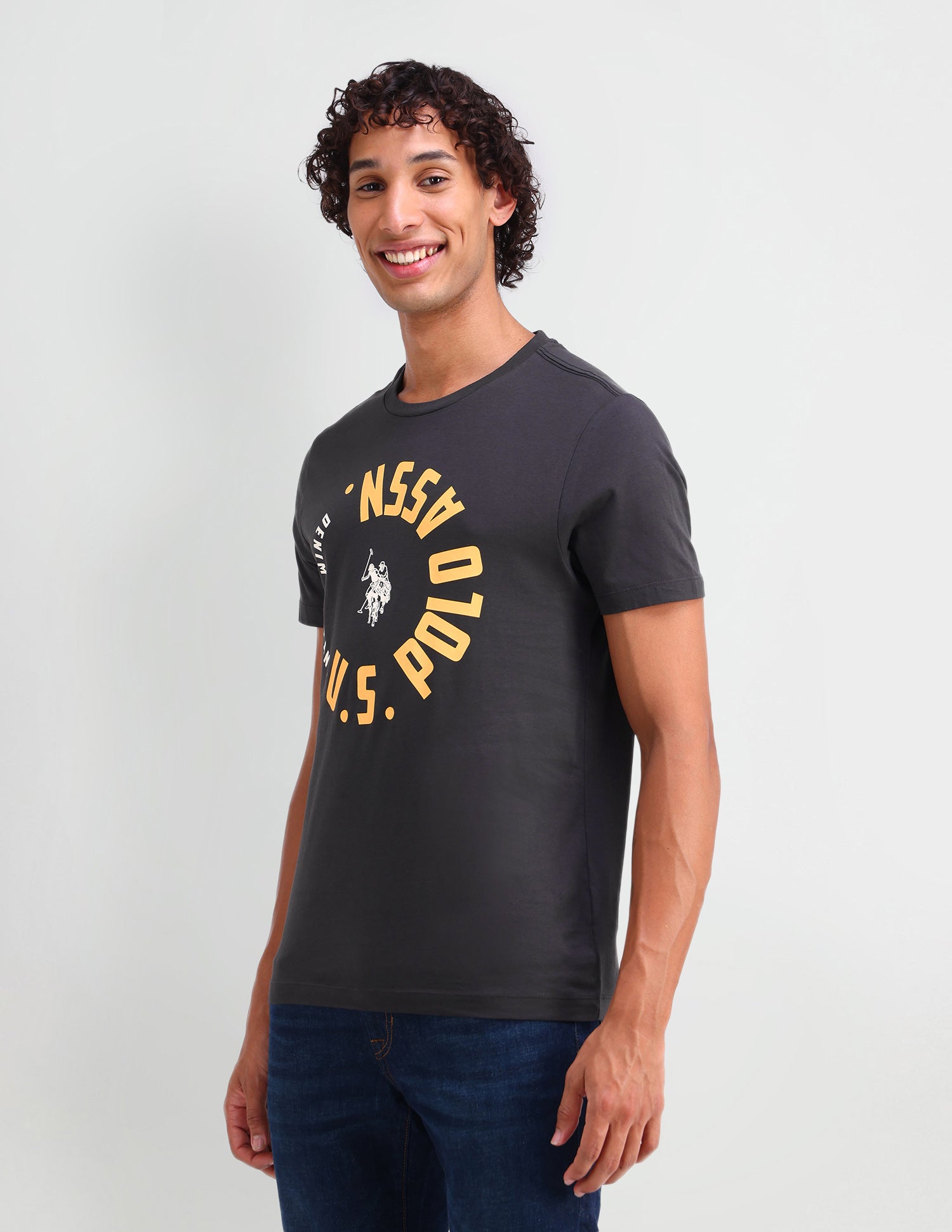 Brand Printed Cotton T-Shirt Dark Grey - U.S. Polo Assn. India | Large