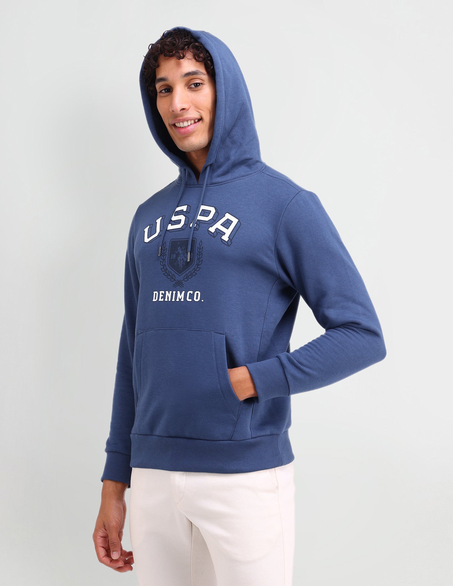 Hooded Brand Printed Sweatshirt Medium Blue - U.S. POLO ASSN. | Large