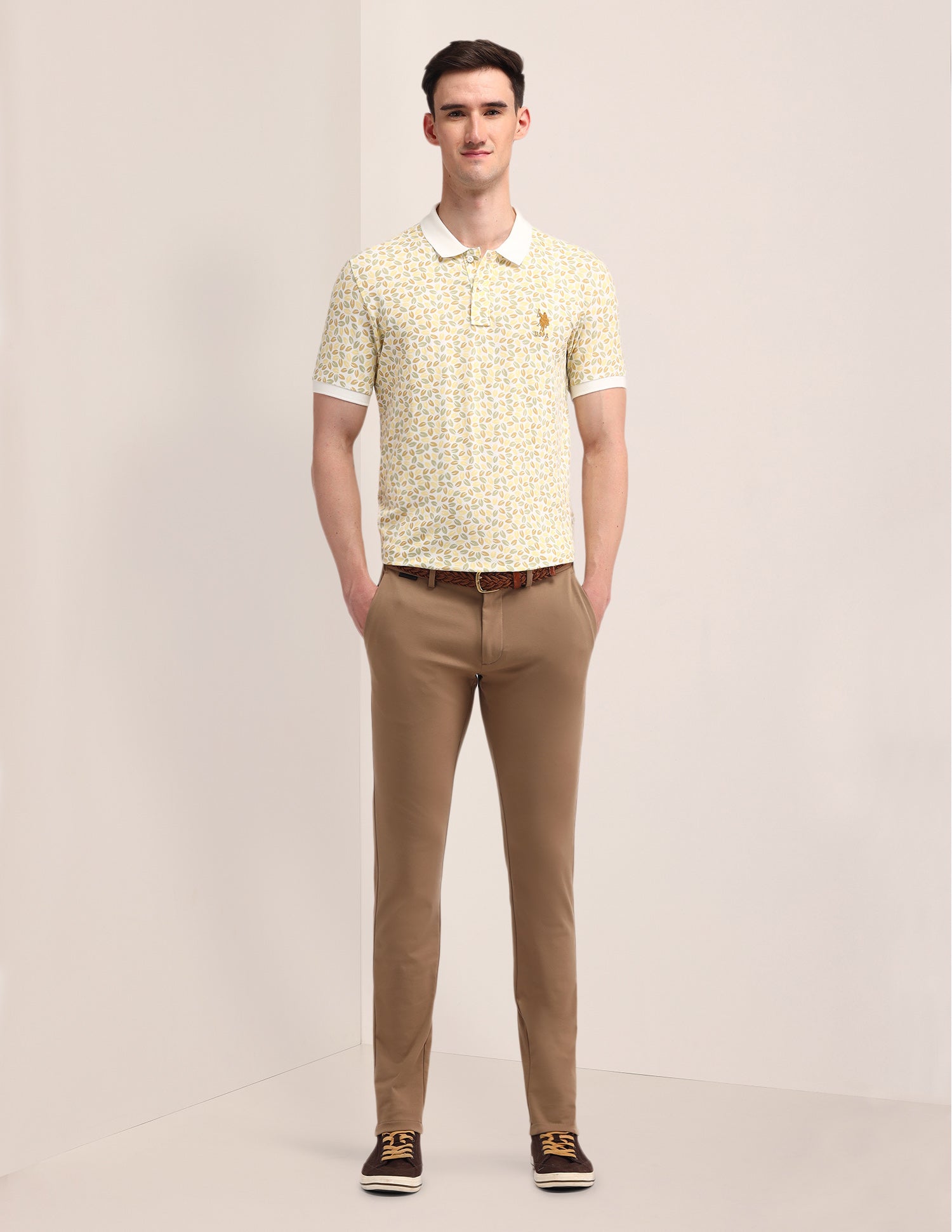 Floral Printed Slim Fit Polo Shirt Light Yellow - U.S. Polo Assn. India | Large