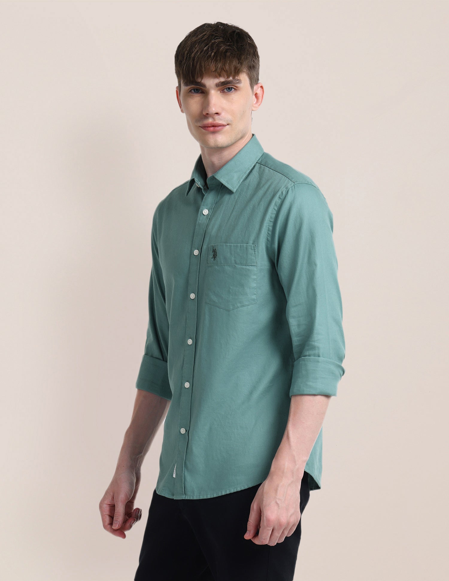 Solid Regular Fit Shirt Green - U.S. POLO ASSN. | Large