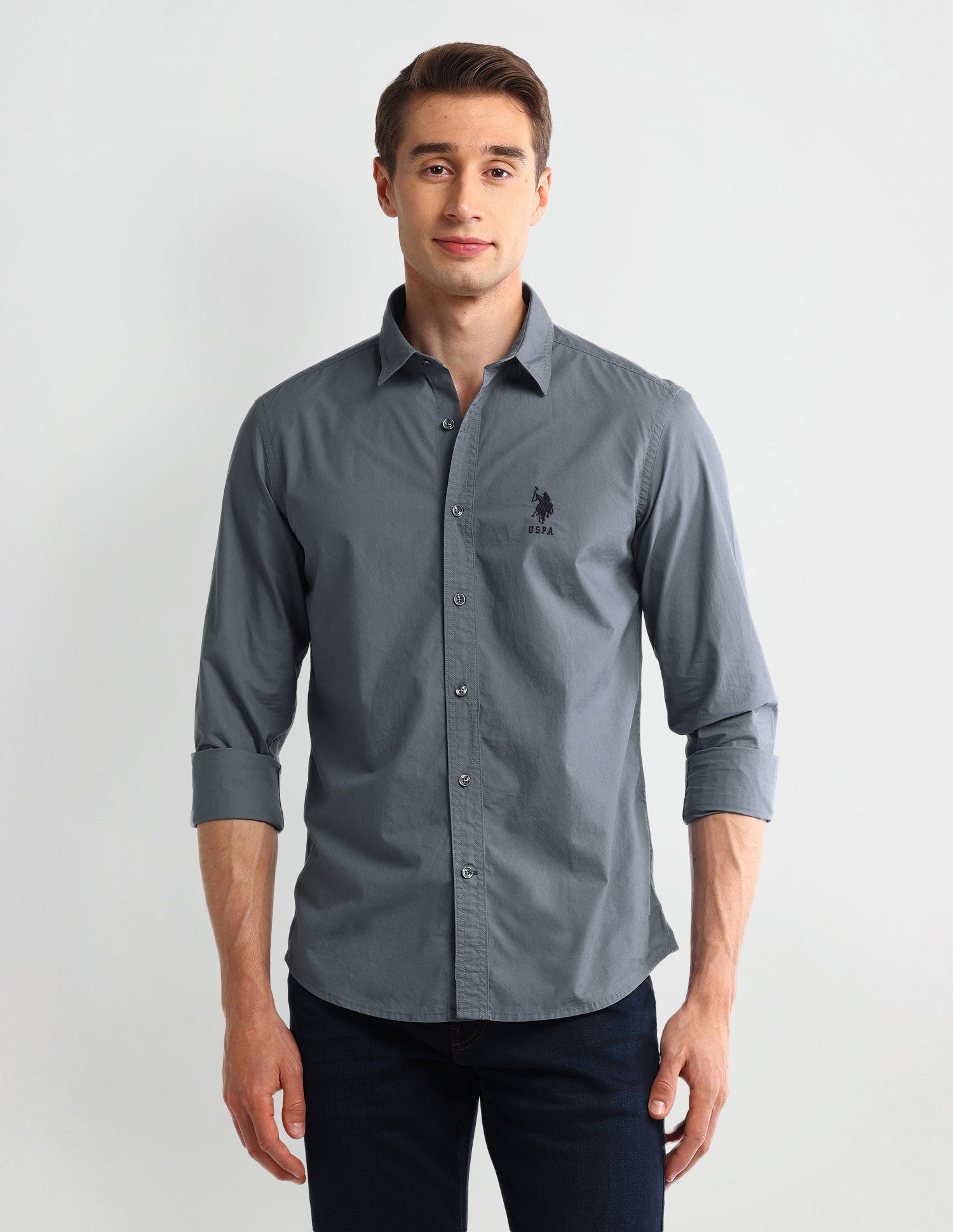 Solid Slim Fit Formal Shirt Grey - U.S. Polo Assn. India | Large