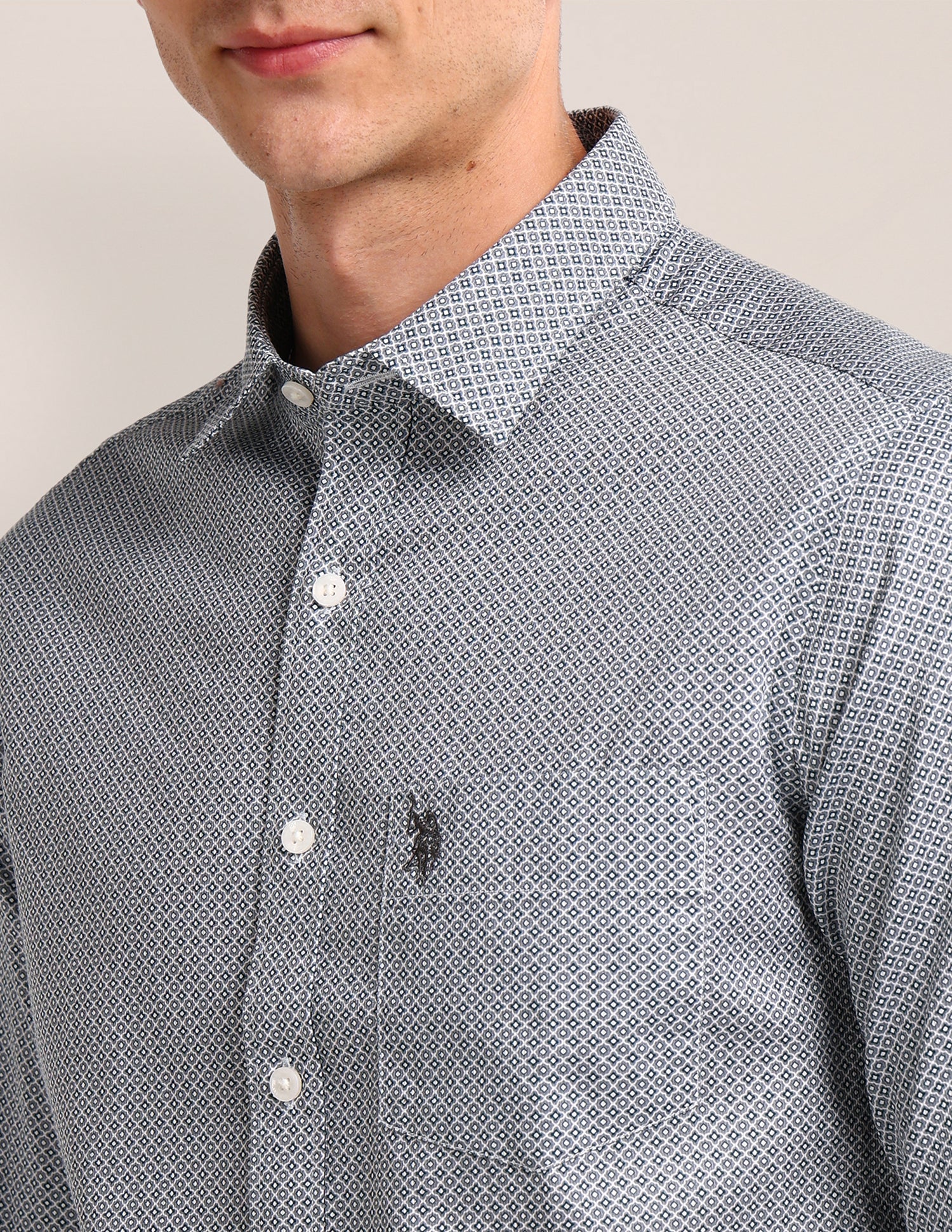 Geometric Regular Fit Shirt Grey - U.S. Polo Assn. India | Large