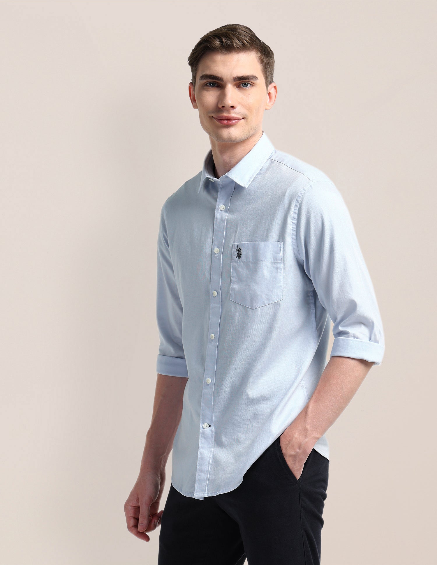 Solid Regular Fit Formal Shirt Light-Blue - U.S. POLO ASSN. | Large