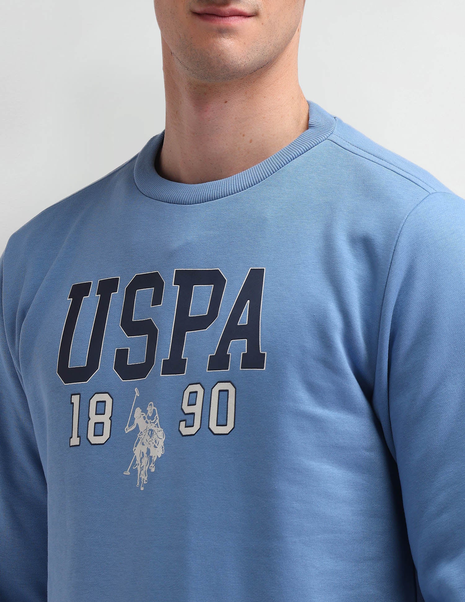 Crew Neck Brand Printed Sweatshirt Blue - U.S. Polo Assn. India | Large