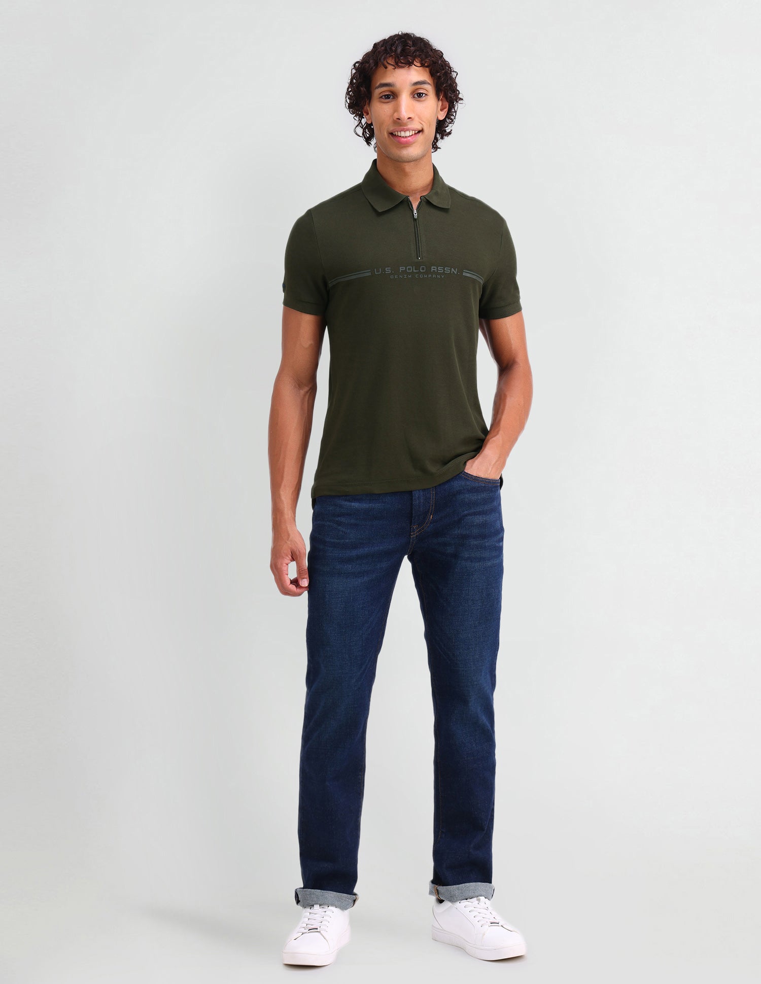 Brand Printed Muscle Fit Polo Shirt Olive - U.S. Polo Assn. India | Large