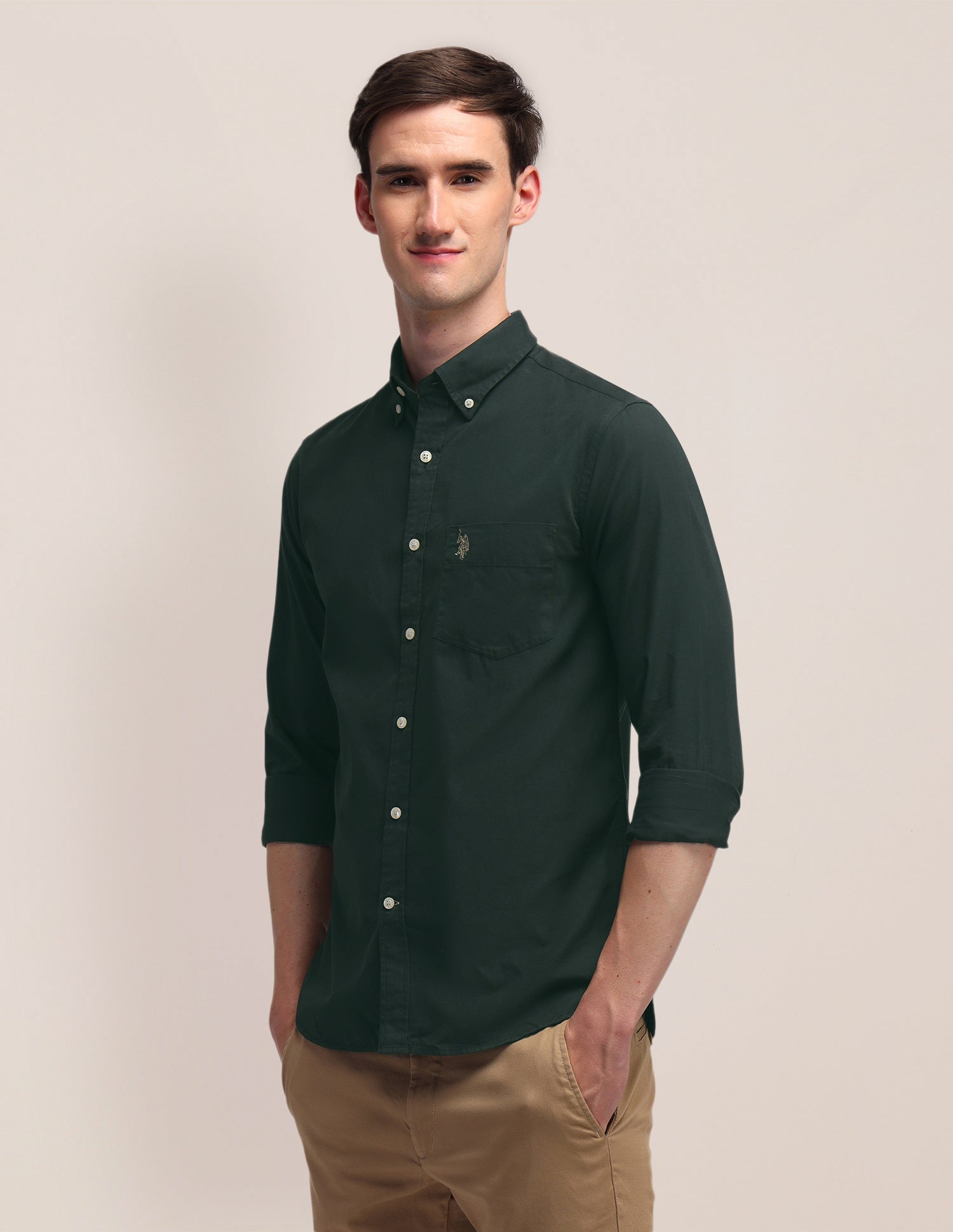 Solid Tailored Fit Shirt Olive - U.S. POLO ASSN. | Large