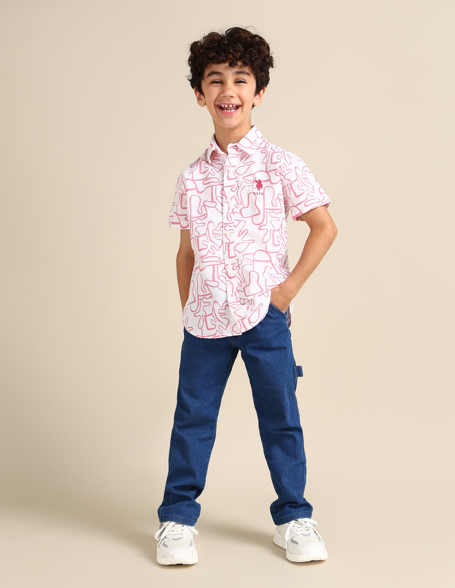 Boys Regular Fit Abstract Printed Shirt White - U.S. Polo Assn. India | Large