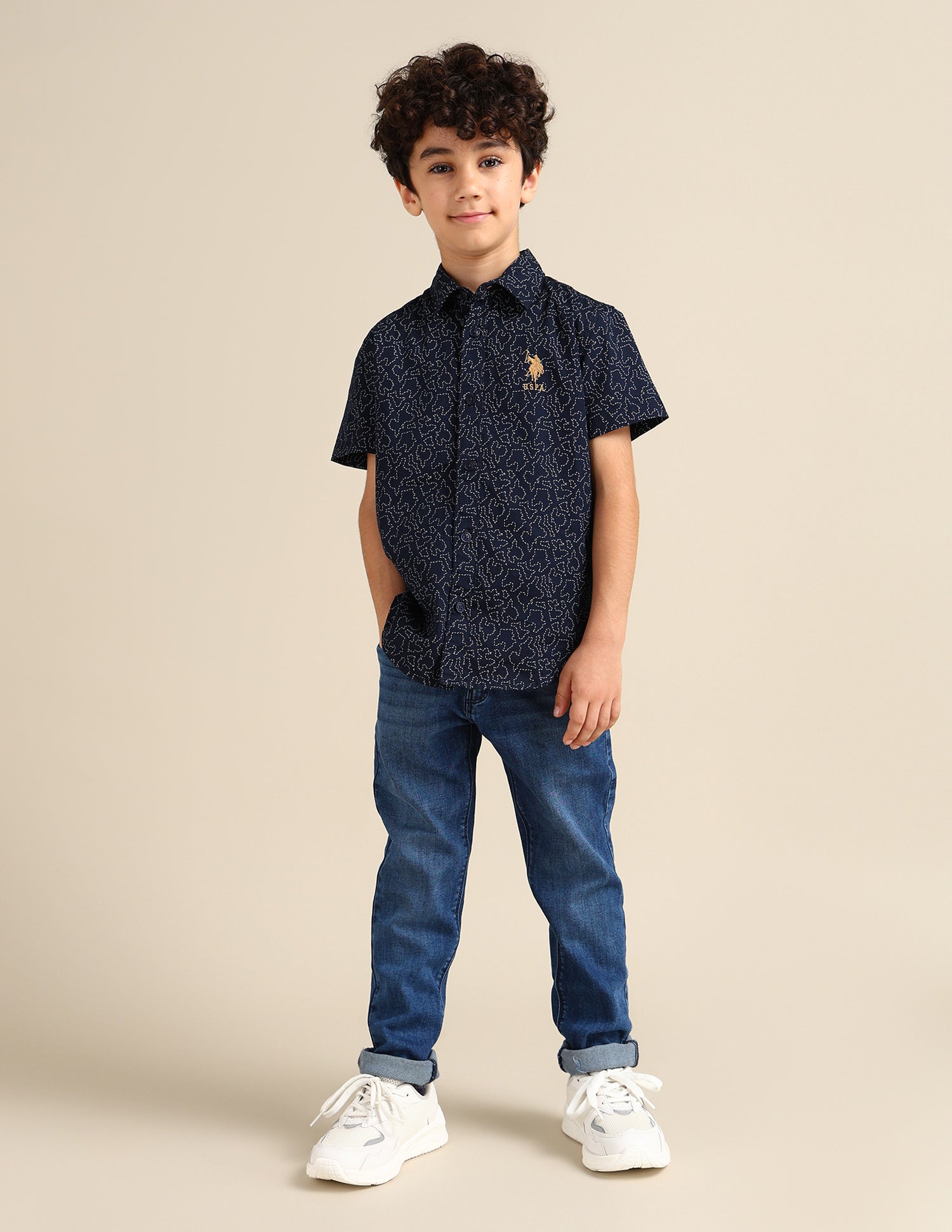 Boys Regular Fit Abstract Printed Shirt Navy - U.S. Polo Assn. India | Large