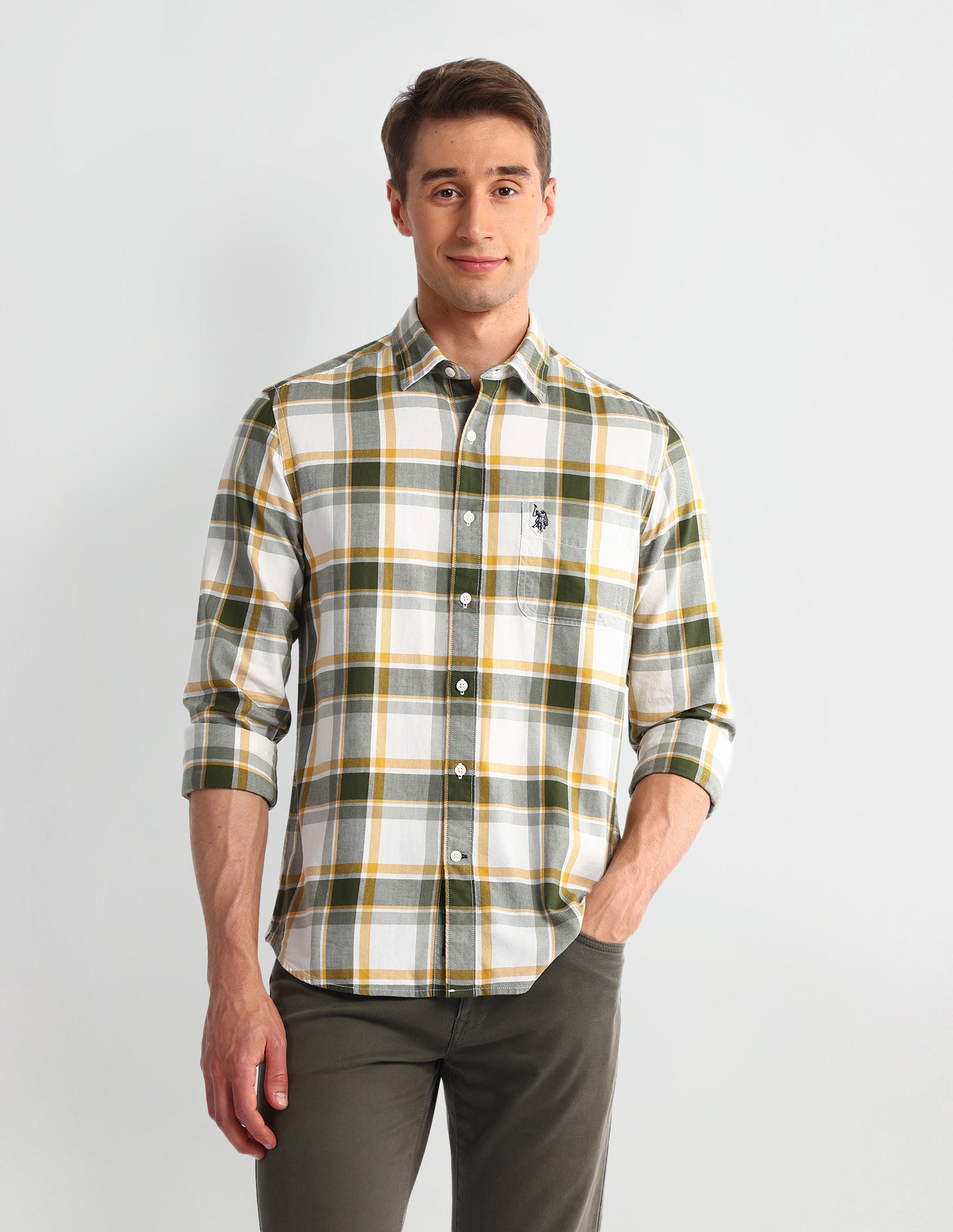 Plaid Checked Slim Fit Shirt Dark-Green - U.S. Polo Assn. India | Large
