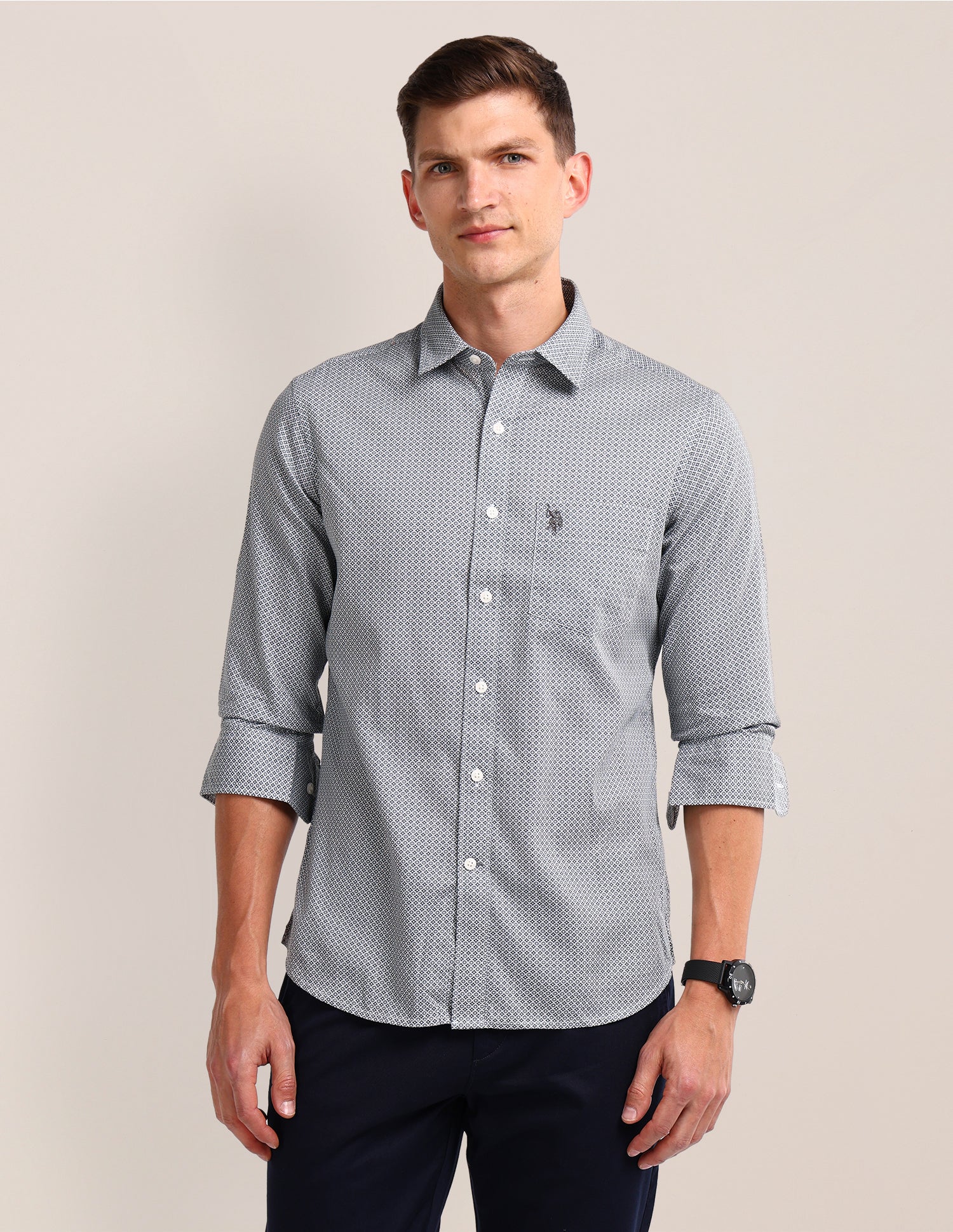 Geometric Regular Fit Shirt Grey - U.S. Polo Assn. India | Large