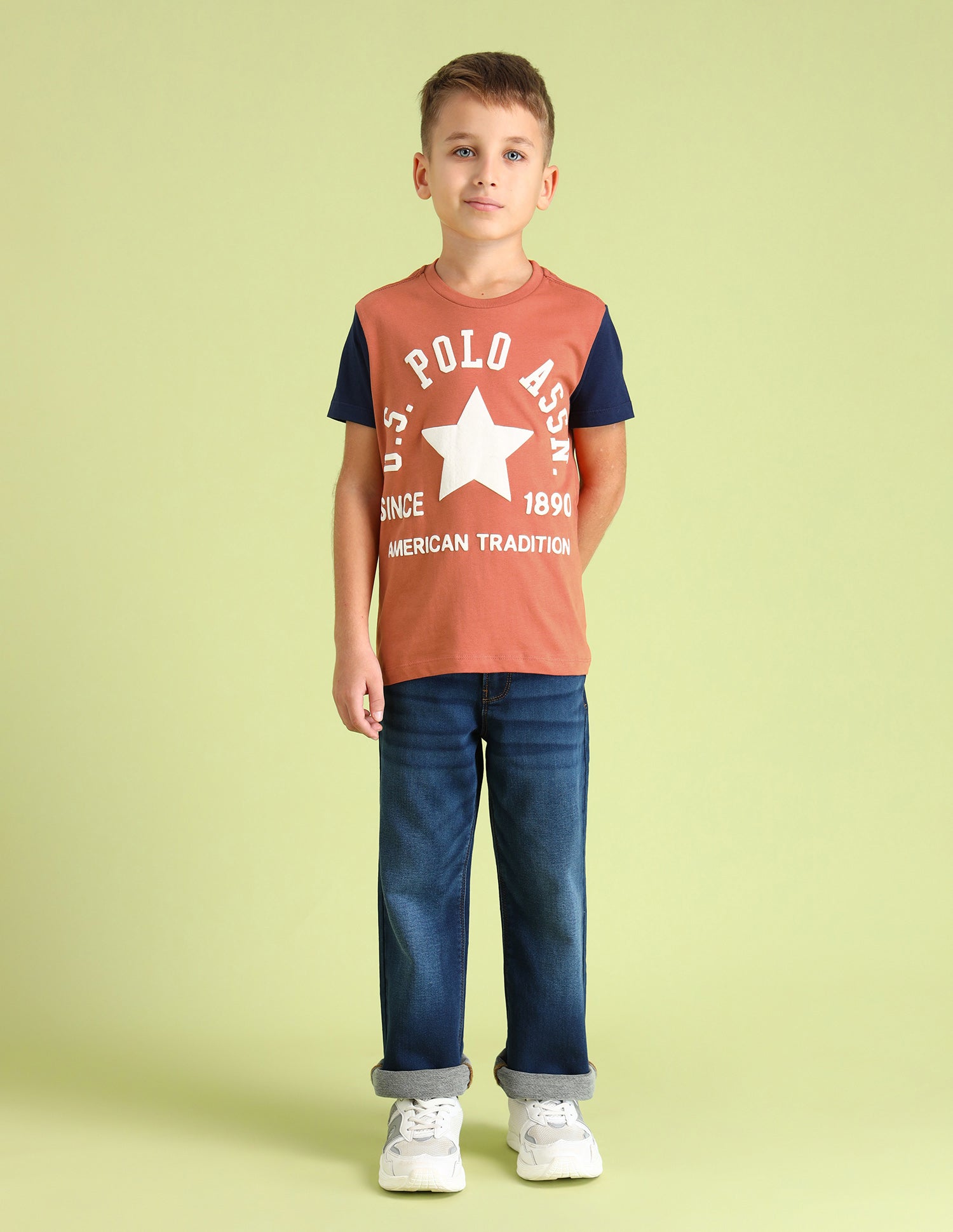 Boys Round Neck Graphic Printed T-Shirt Rust - U.S. POLO ASSN. | Large