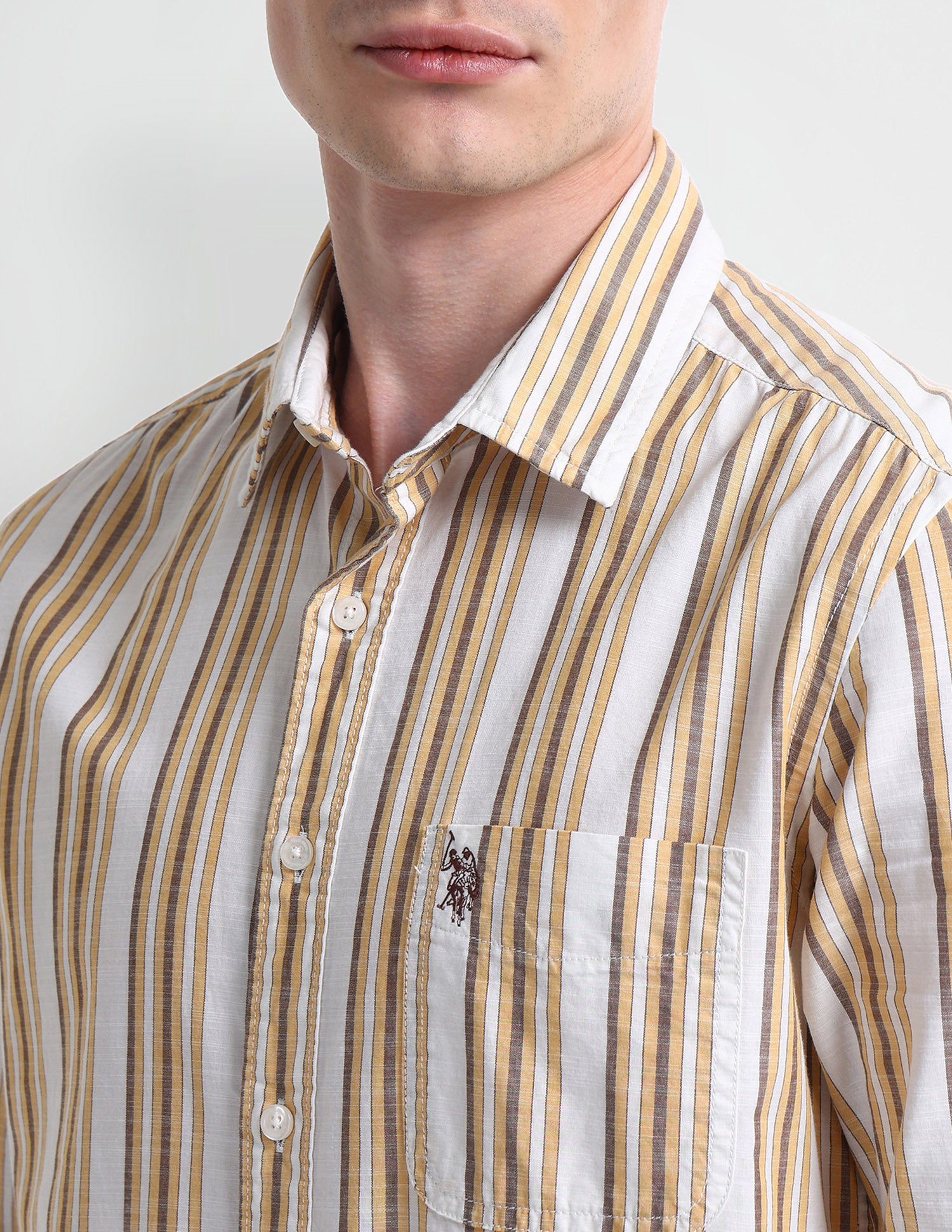 Vertical Striped Slim Fit Shirt Mustard - U.S. Polo Assn. India | Large