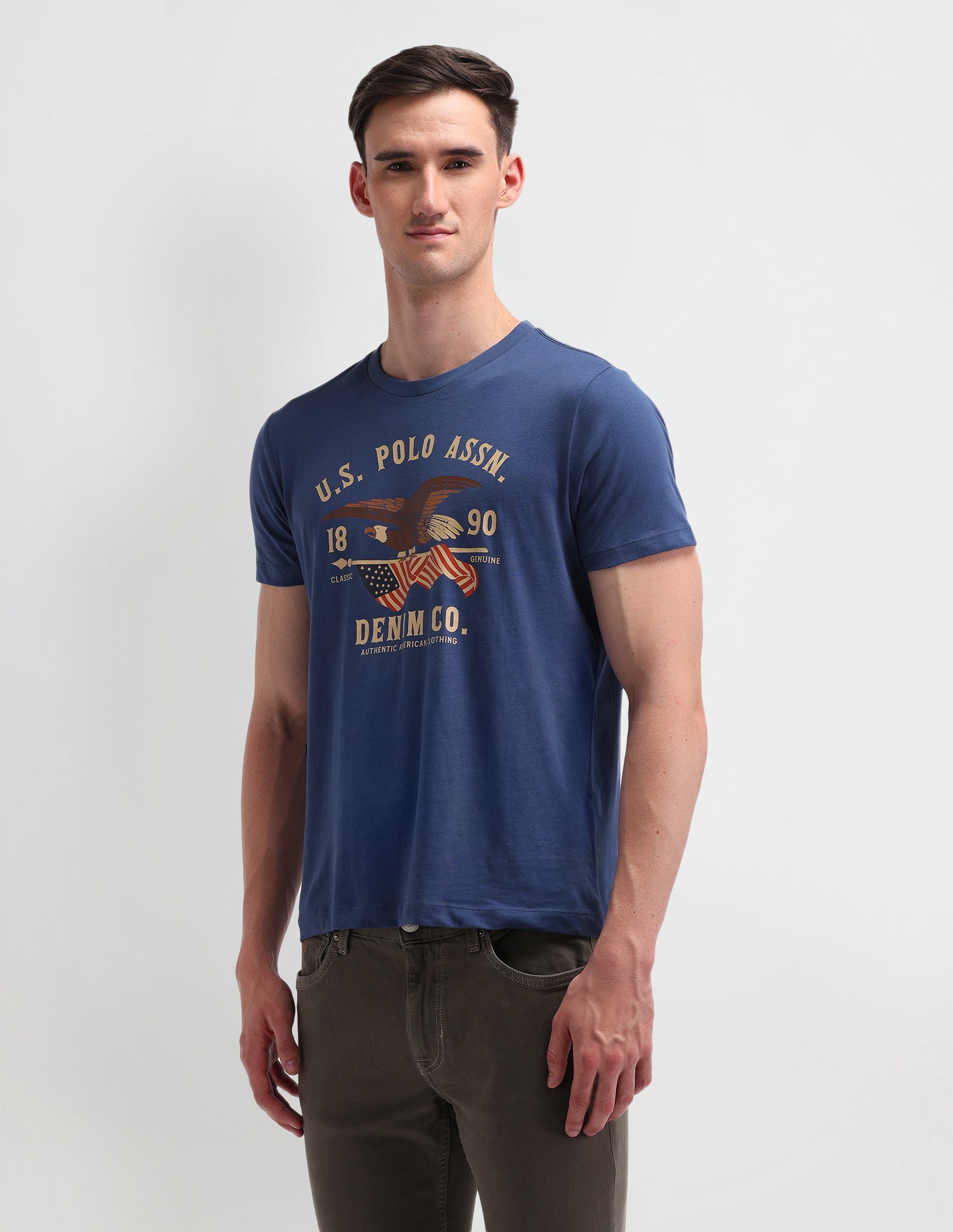 Graphic Printed Muscle Fit T-Shirt Cobalt Blue - U.S. Polo Assn. India | Large