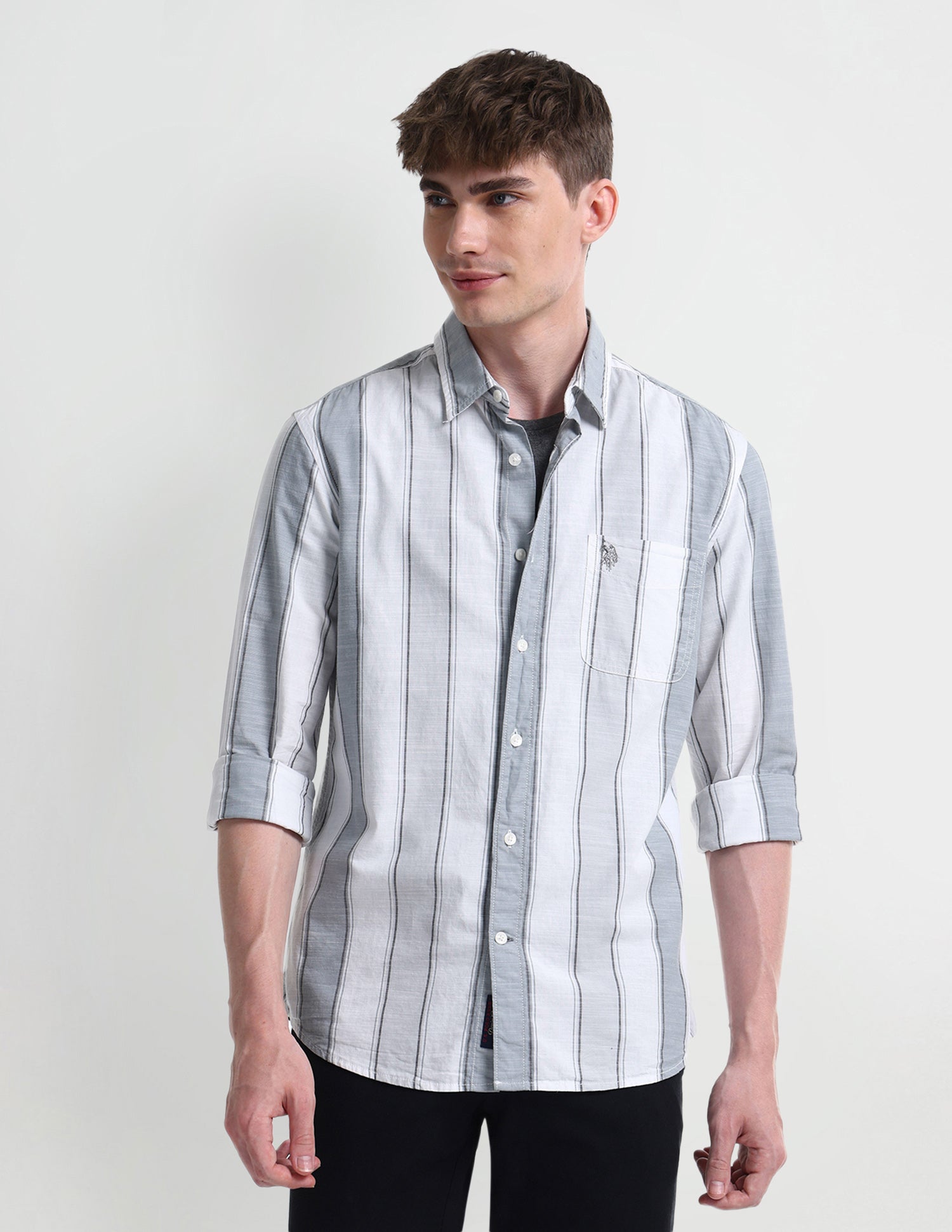 Vertical Striped Slim Fit Shirt Light-Grey - U.S. Polo Assn. India | Large