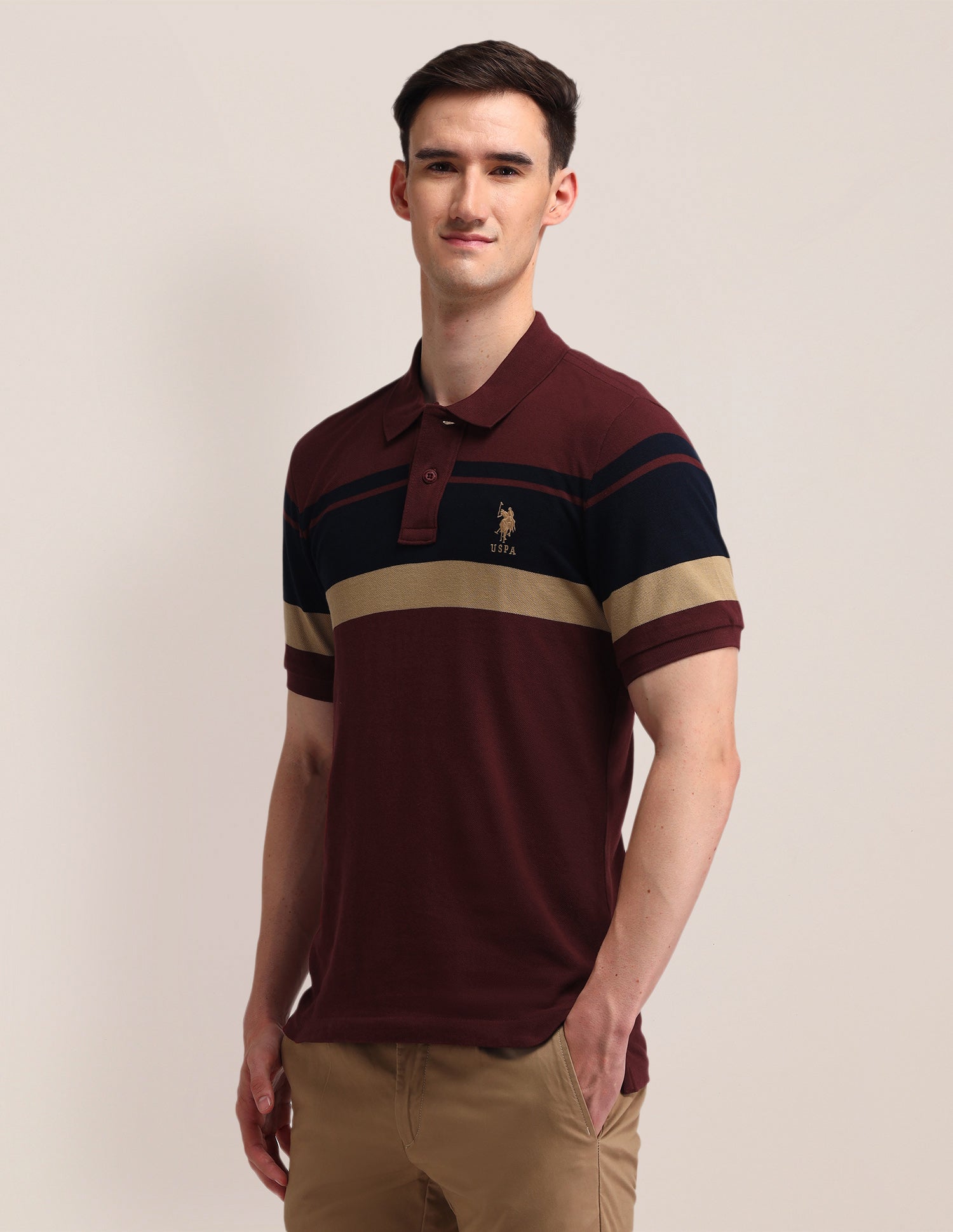 Horizontal Striped Slim Fit Polo Shirt Maroon - U.S. POLO ASSN. | Large