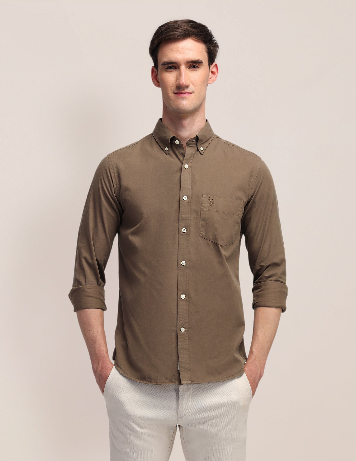 Solid Tailored Fit Shirt Brown - U.S. POLO ASSN. | Large