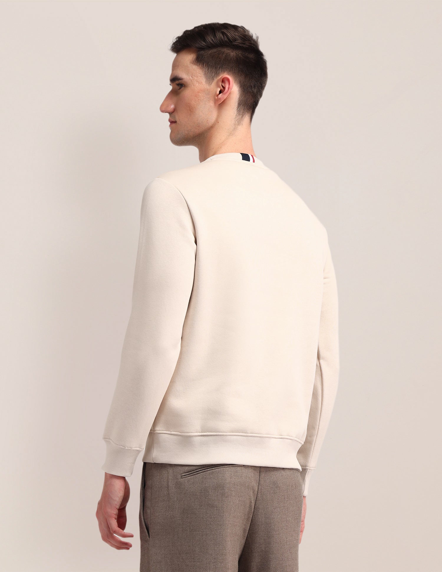 Crew Neck Brand Printed Sweatshirt Beige - U.S. POLO ASSN. | Large