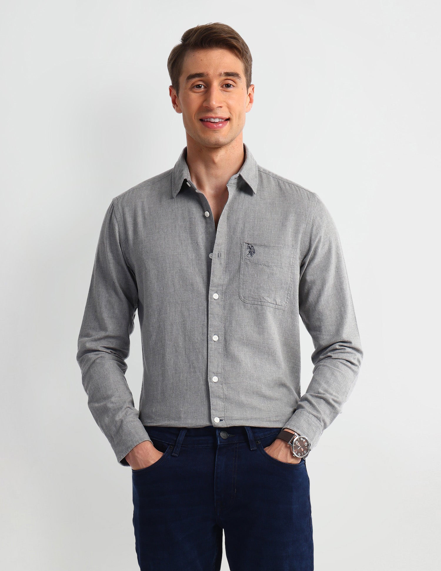 Solid Slim Fit Shirt Grey - U.S. Polo Assn. India | Large