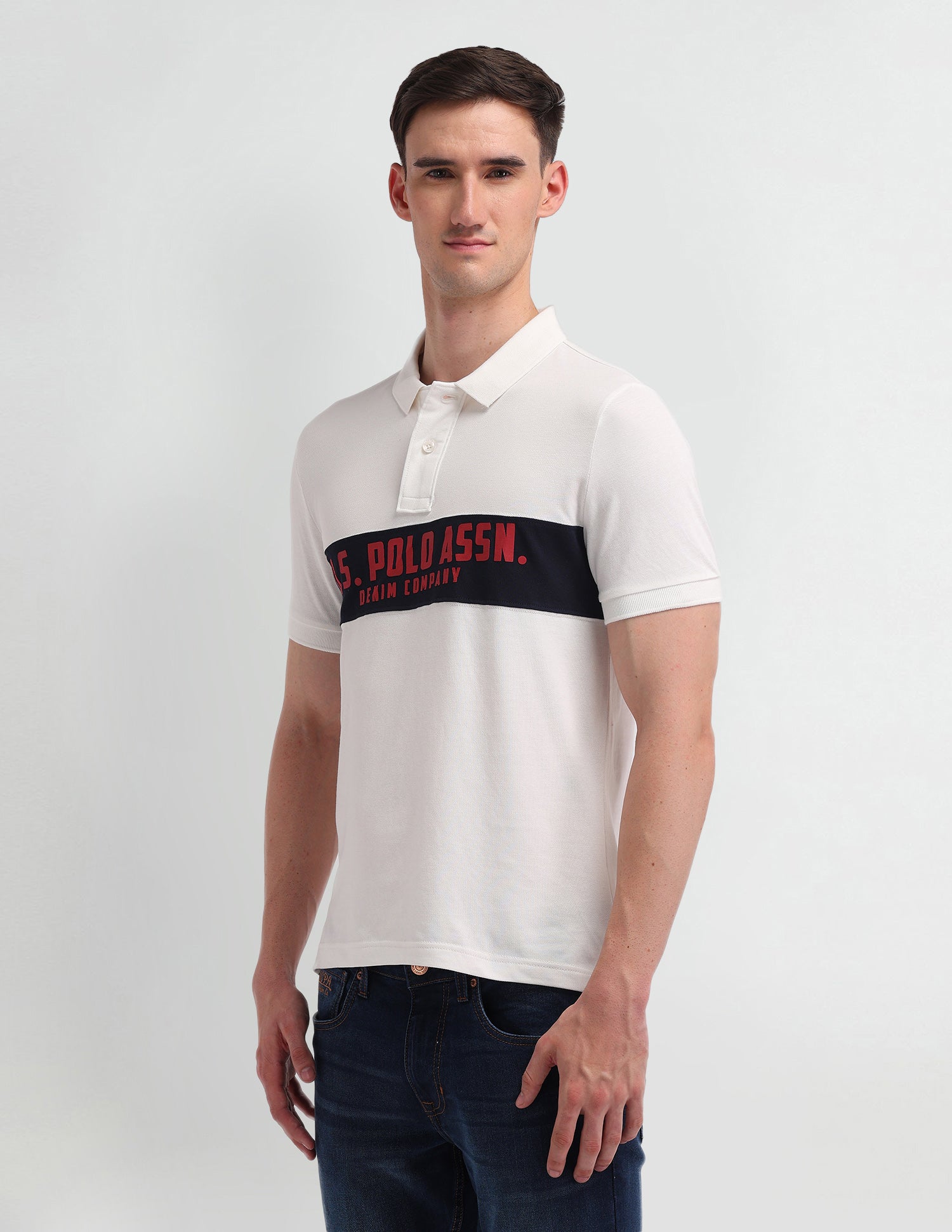Brand Printed Muscle Fit Polo Shirt Uspa Ivory - U.S. Polo Assn. India | Large
