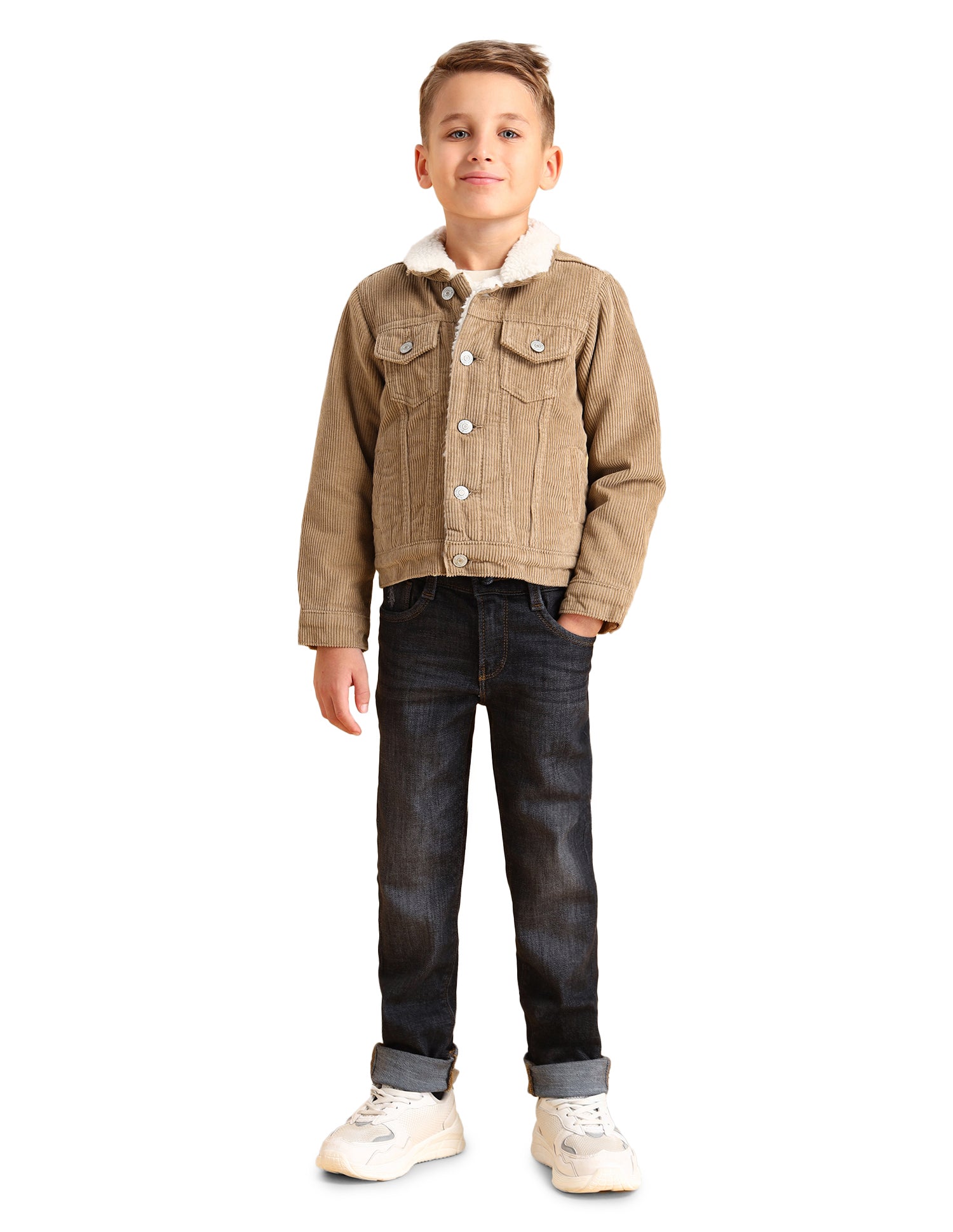 Boys Textured Cotton Regular Fit Jacket Beige - U.S. POLO ASSN. | Large
