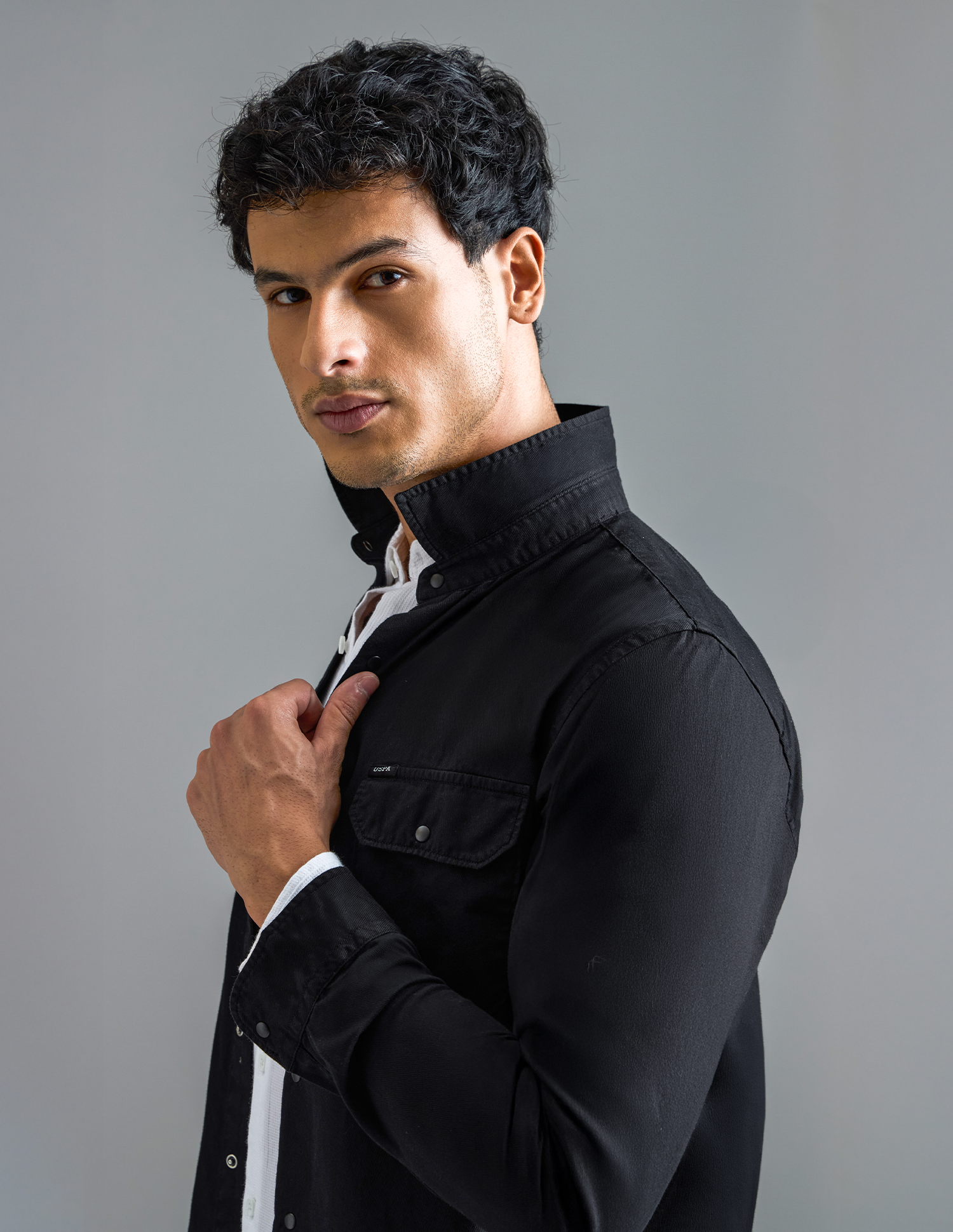 Solid Pure Cotton Shirt Black - U.S. POLO ASSN. | Large