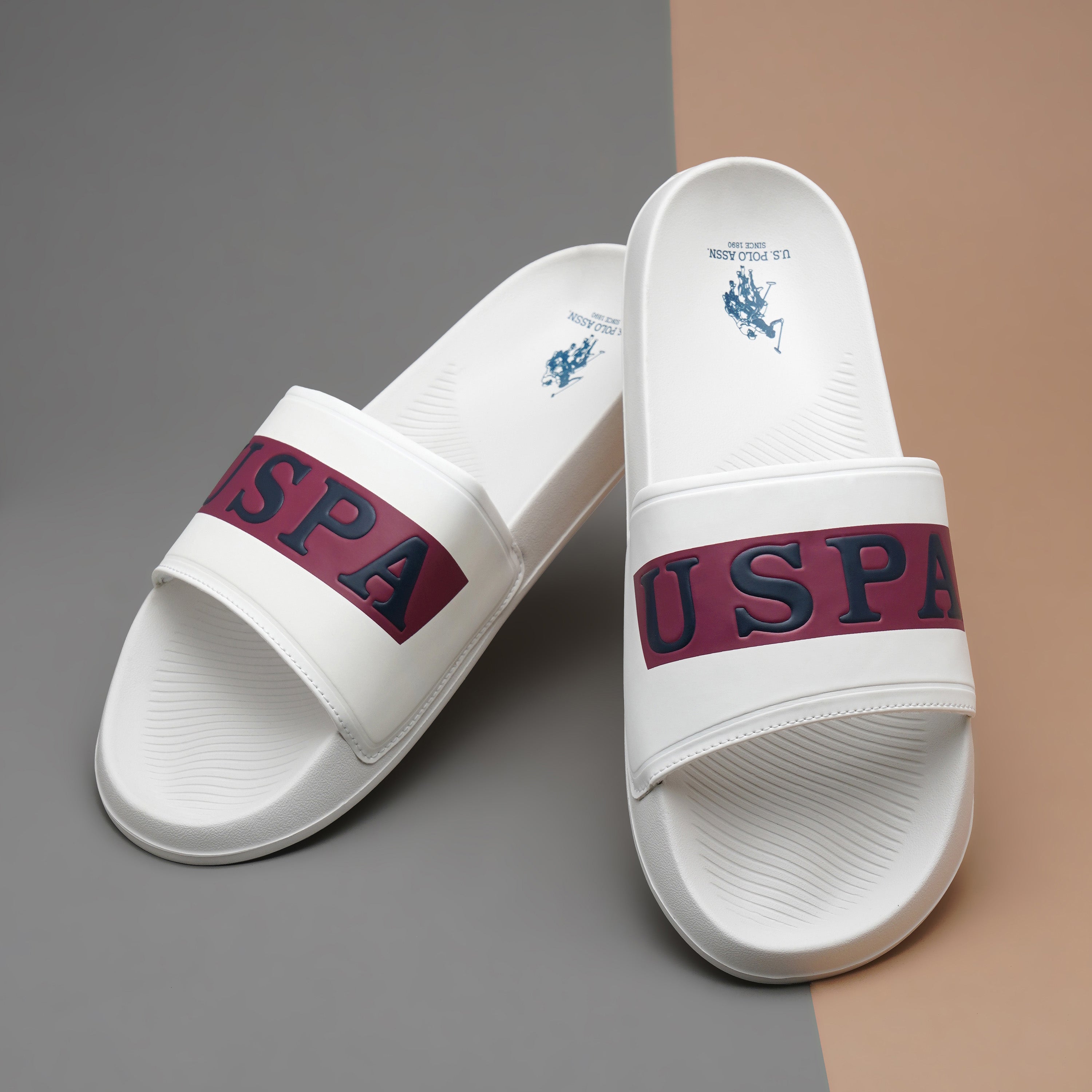 Men Ceder 2.0 Brand Embossed Sliders White - U.S. Polo Assn. India | Large