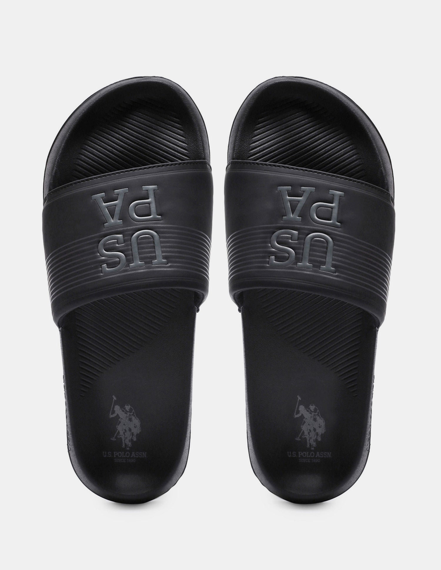 Men Striped Artax 2.0 Blk Sliders Black - U.S. Polo Assn. India | Large