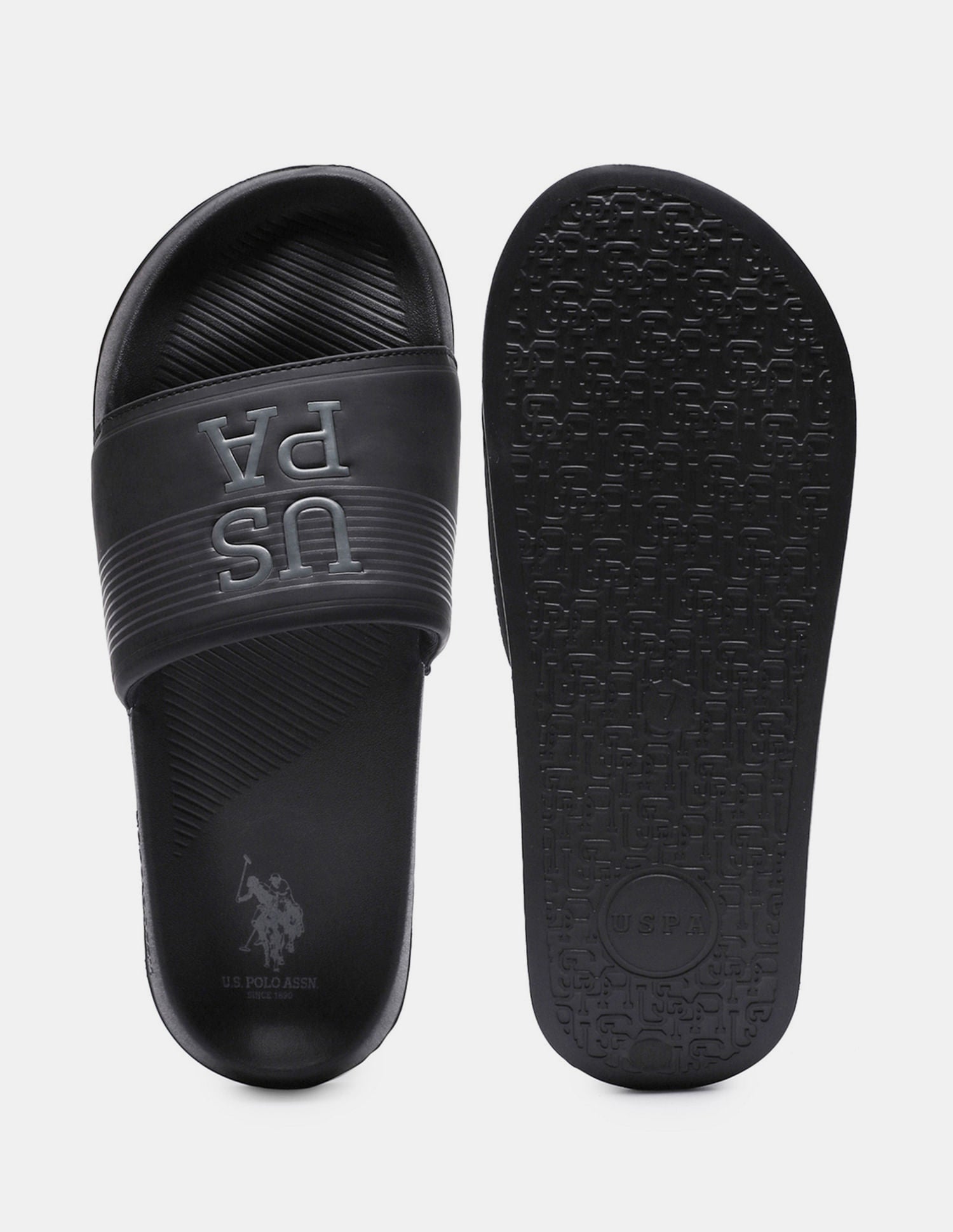 Men Striped Artax 2.0 Blk Sliders Black - U.S. Polo Assn. India | Large