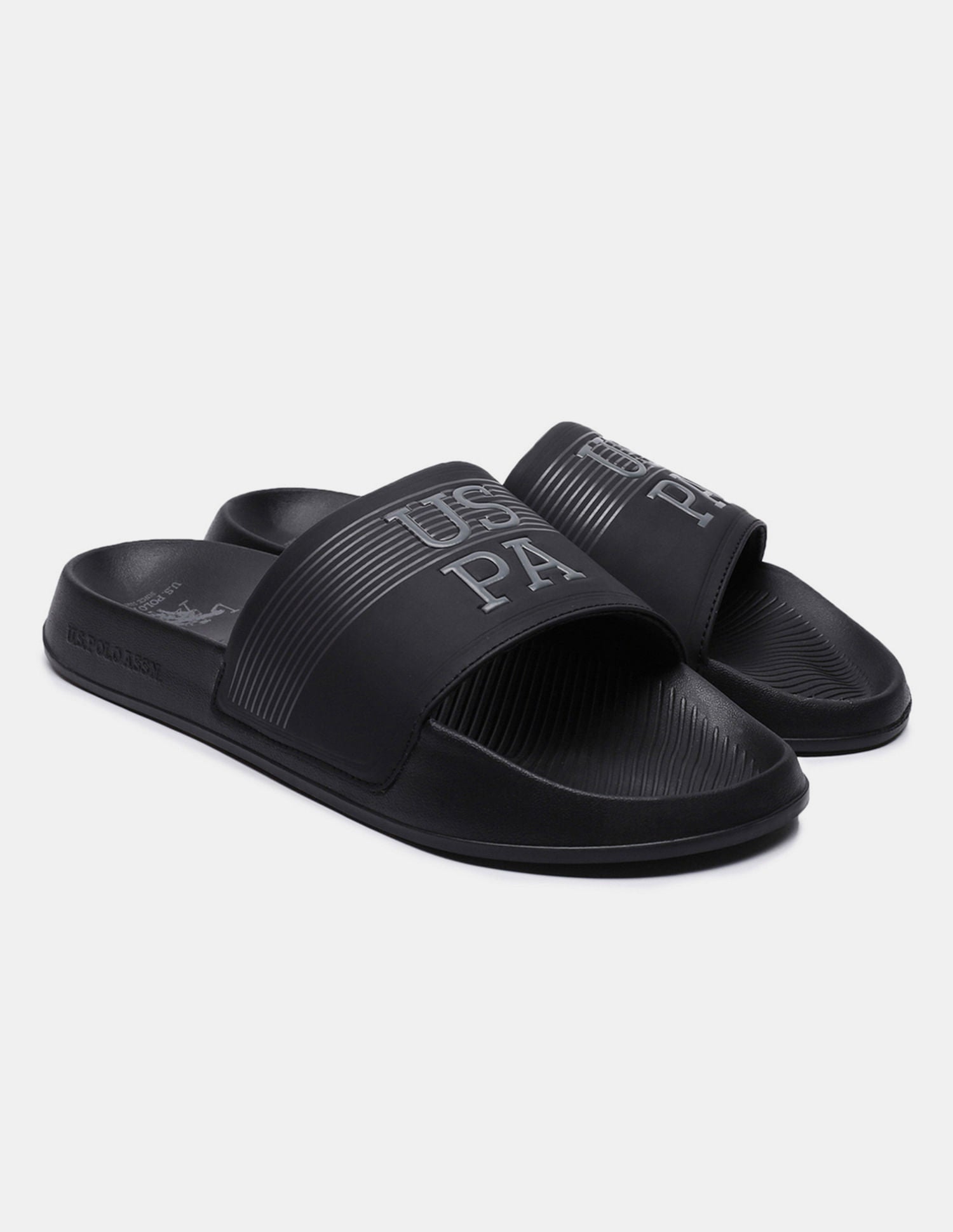 Men Striped Artax 2.0 Blk Sliders Black - U.S. Polo Assn. India | Large