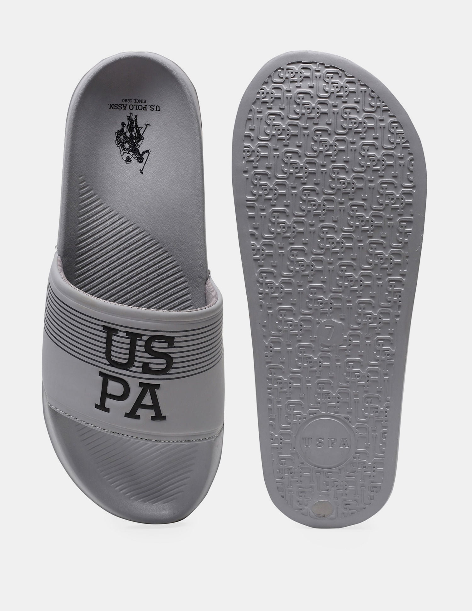 Men Striped Artax 2.0 Sliders Grey - U.S. Polo Assn. India | Large