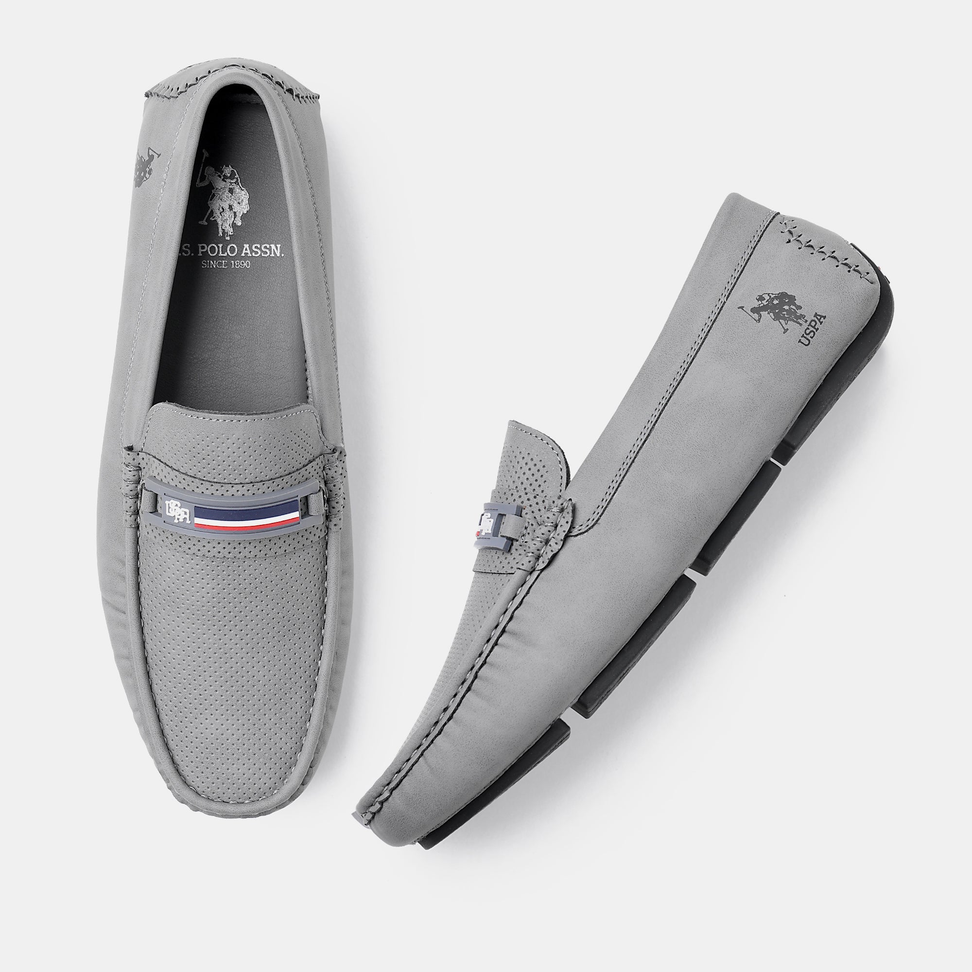 Men Barnes 5.0 Textured Loafers Grey - U.S. Polo Assn. India | Large