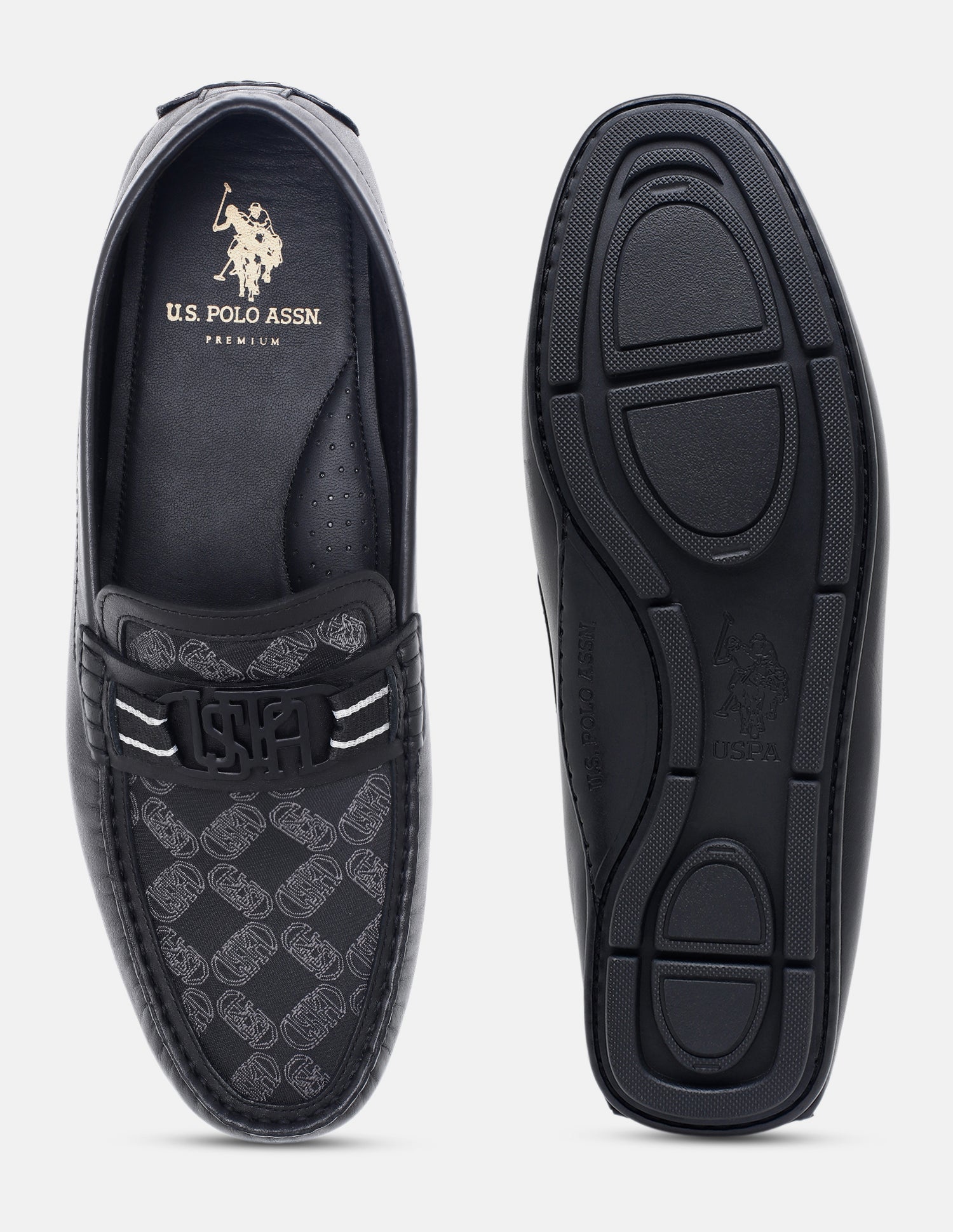 Brand Printed Godric Loafers Black - U.S. Polo Assn. India | Large