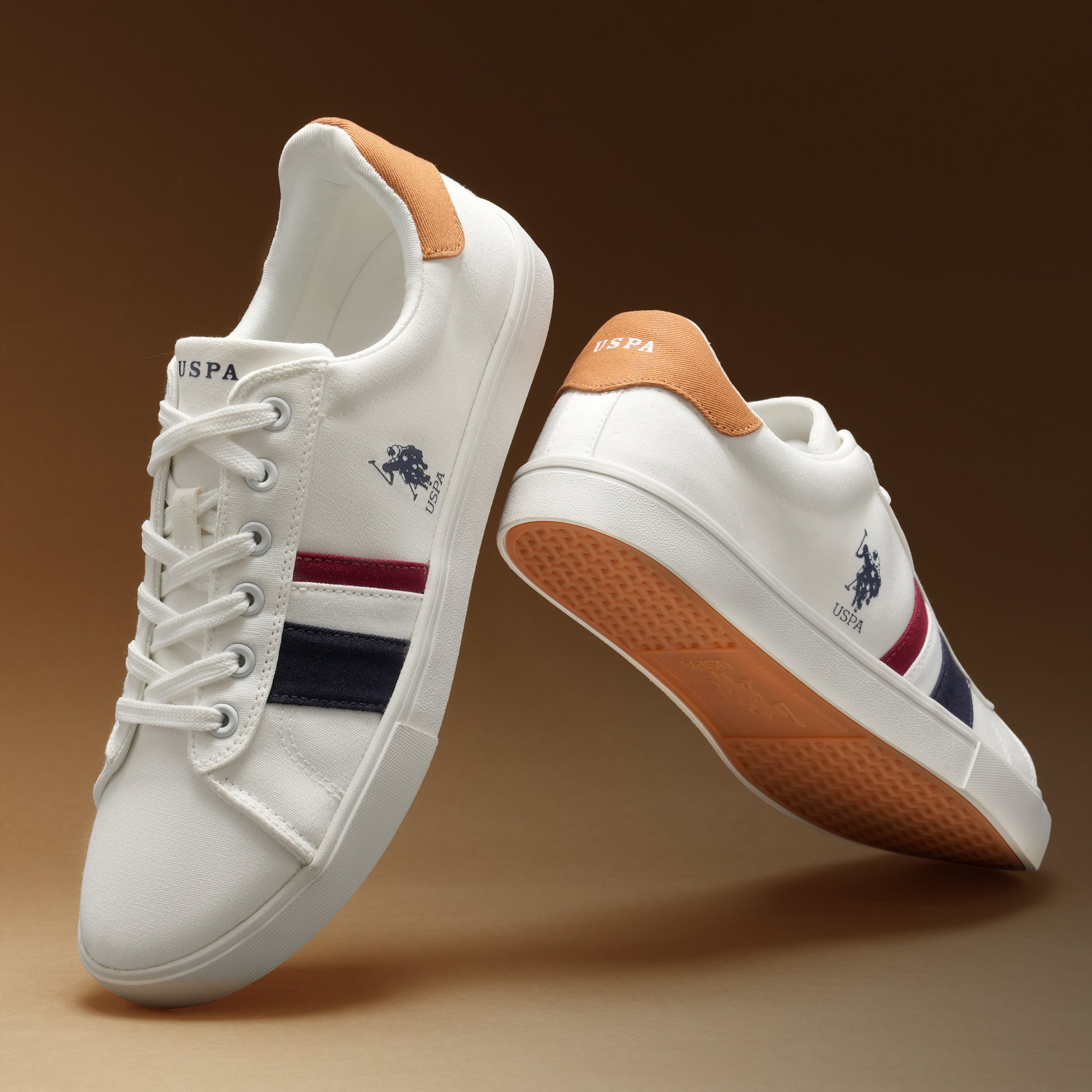 Men Striped Round Toe Abor 5.0 Sneakers Off White - U.S. Polo Assn. India | Large