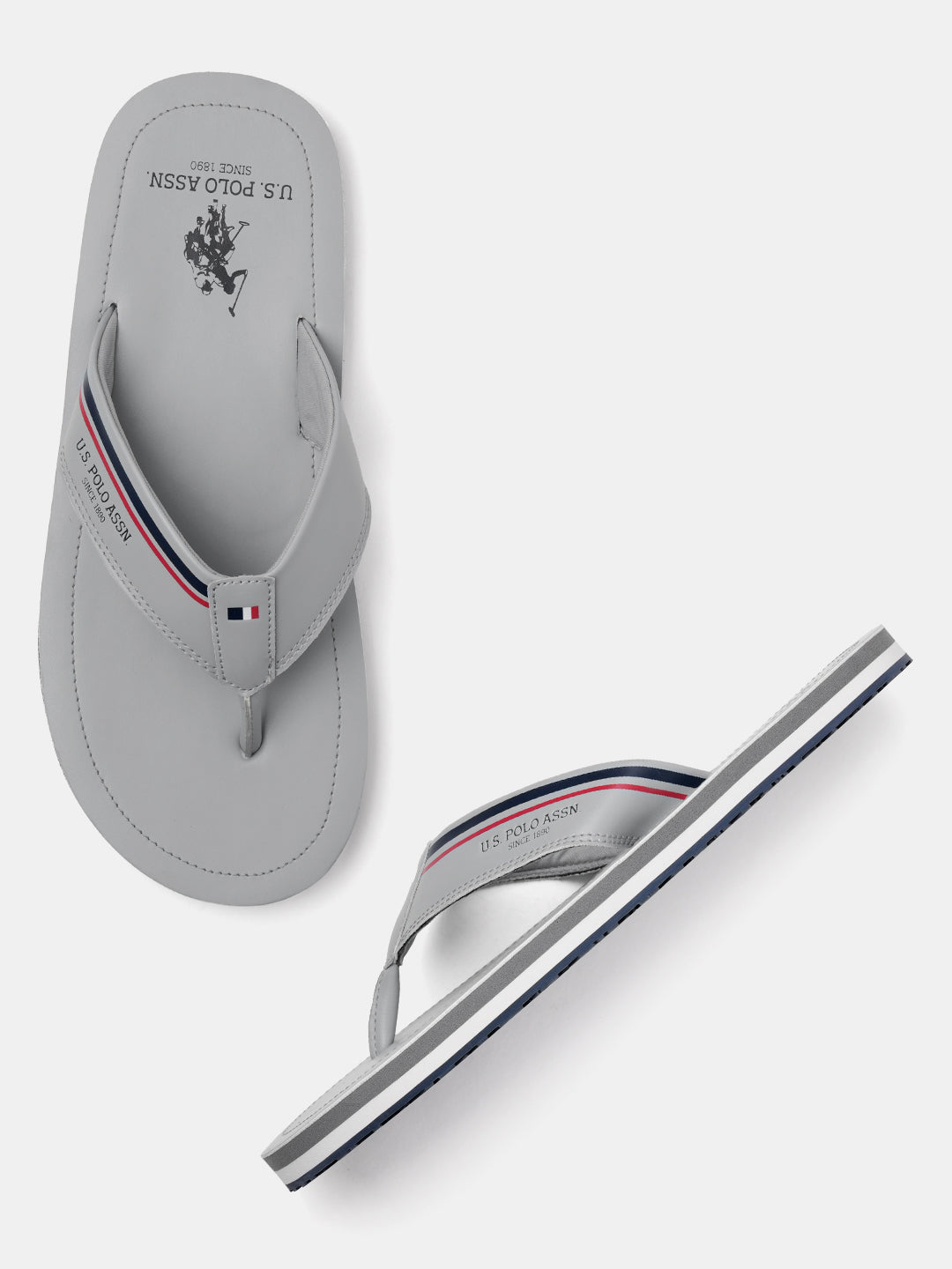 Men Nesta Striped Flip Flops Light Grey - U.S. Polo Assn. India | Large