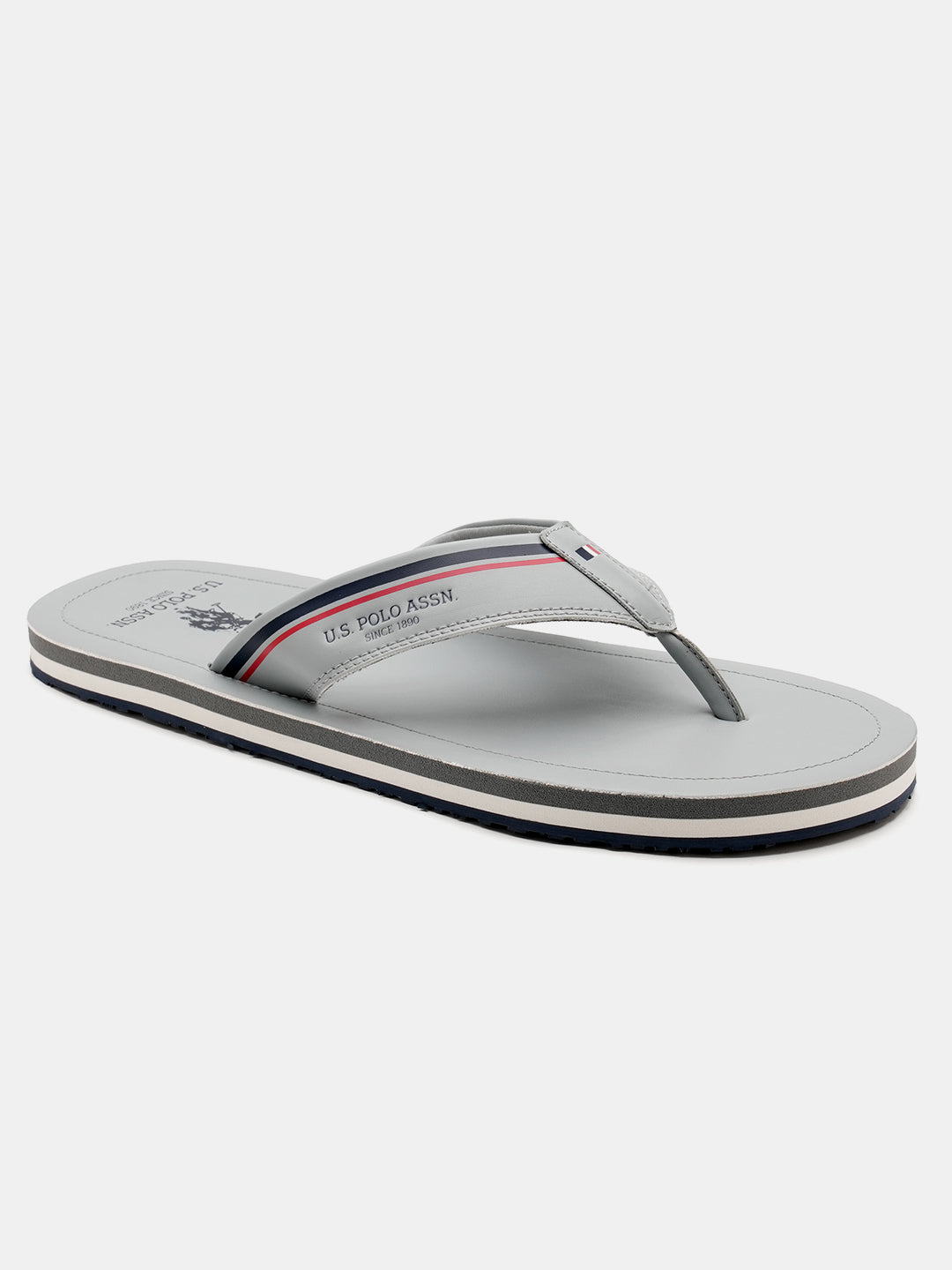 Men Nesta Striped Flip Flops Light Grey - U.S. Polo Assn. India | Large