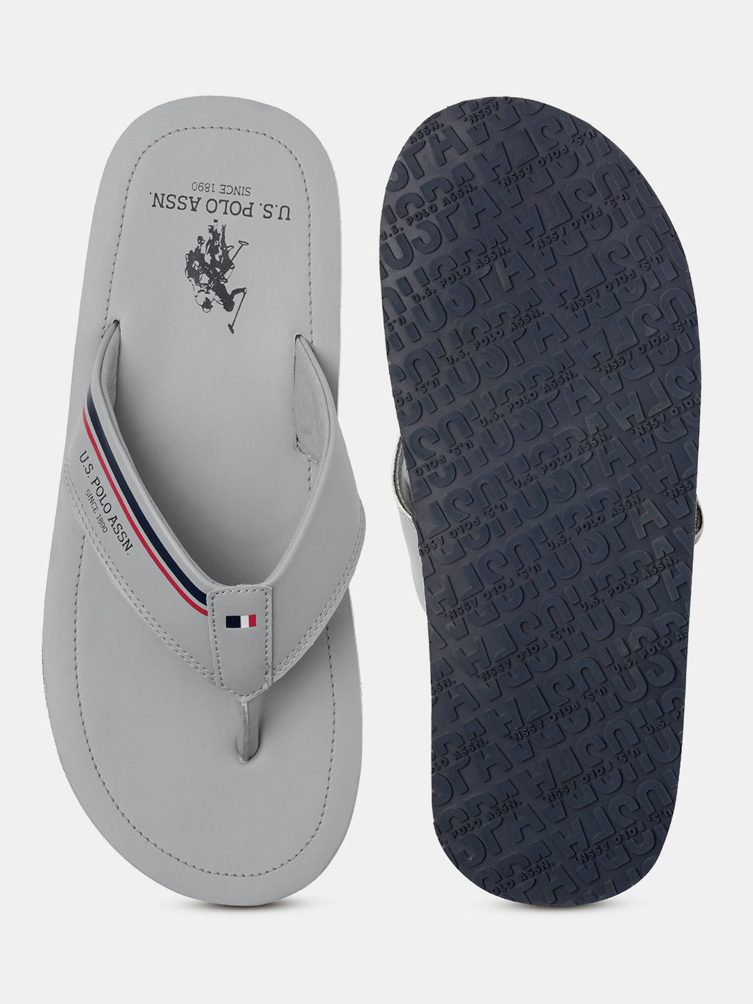 Men Nesta Striped Flip Flops Light Grey - U.S. Polo Assn. India | Large