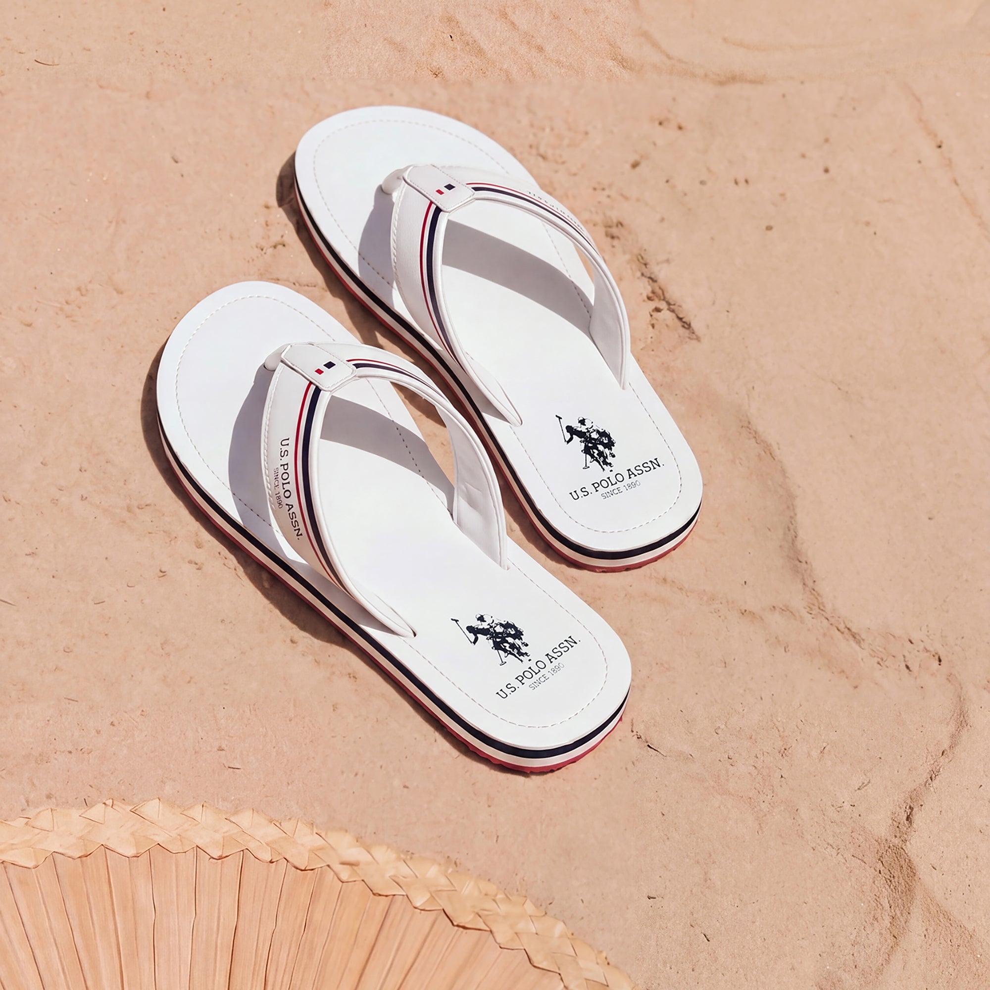 Men Nesta Striped Flip Flops White - U.S. Polo Assn. India | Large