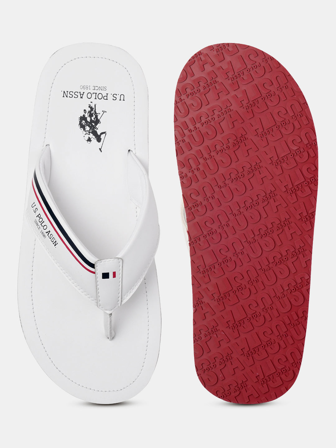Men Nesta Striped Flip Flops White - U.S. Polo Assn. India | Large