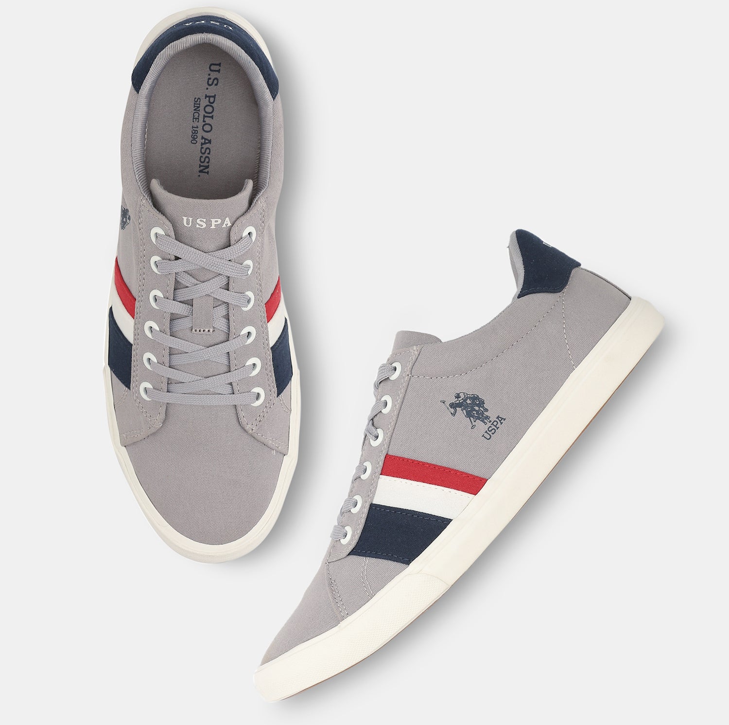 Men Striped Round Toe Abor 5.0 Sneakers Grey - U.S. Polo Assn. India | Large