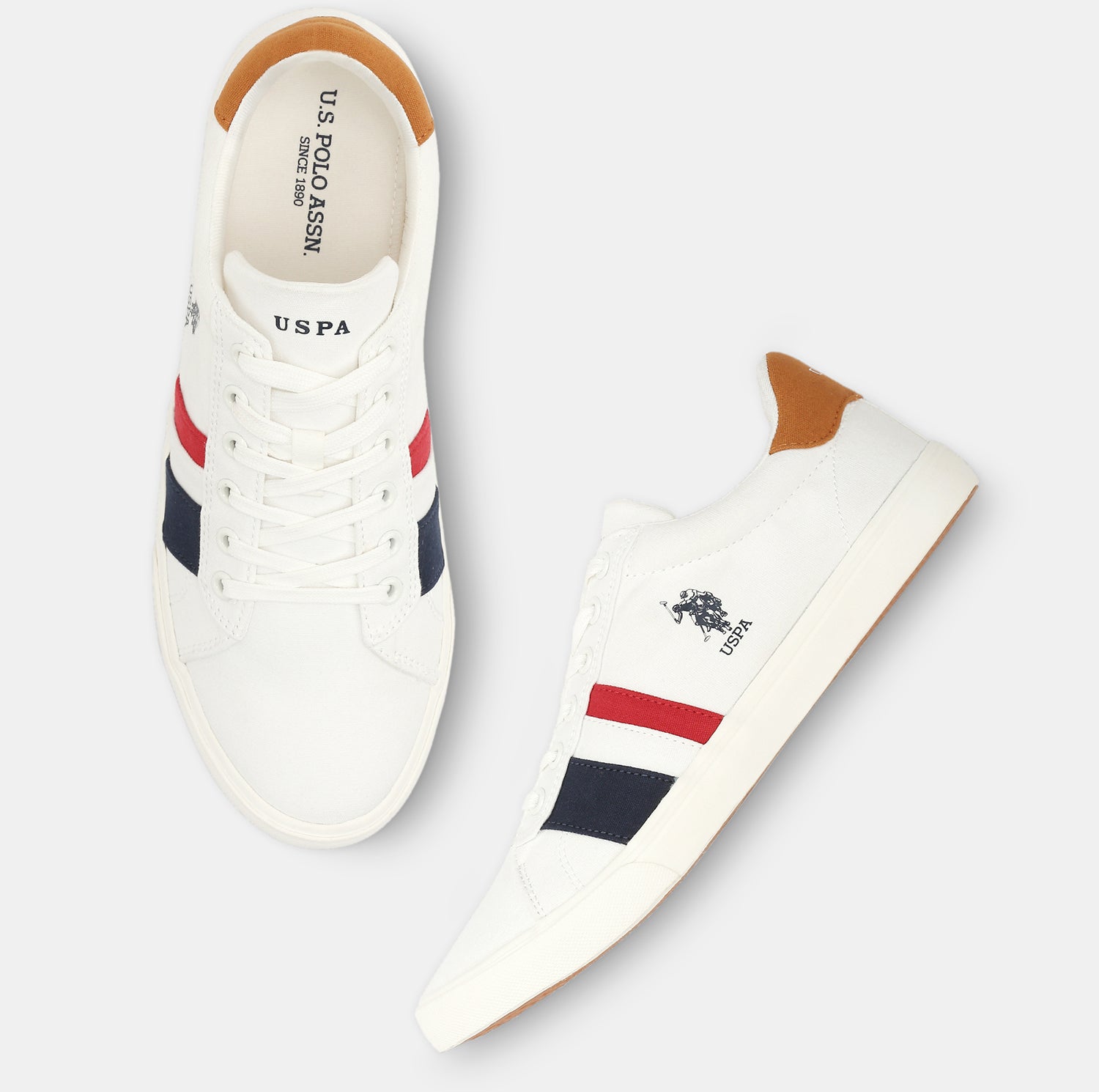 Men Striped Round Toe Abor 5.0 Sneakers Off White - U.S. Polo Assn. India | Large