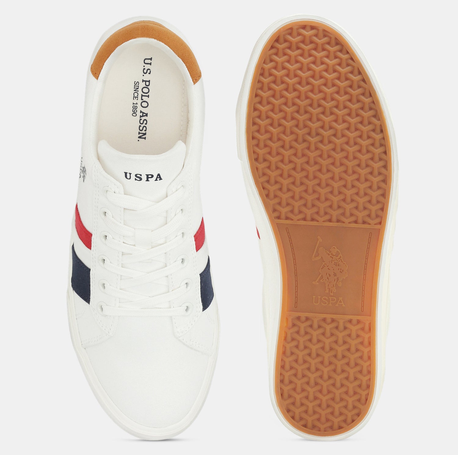 Men Striped Round Toe Abor 5.0 Sneakers Off White - U.S. Polo Assn. India | Large