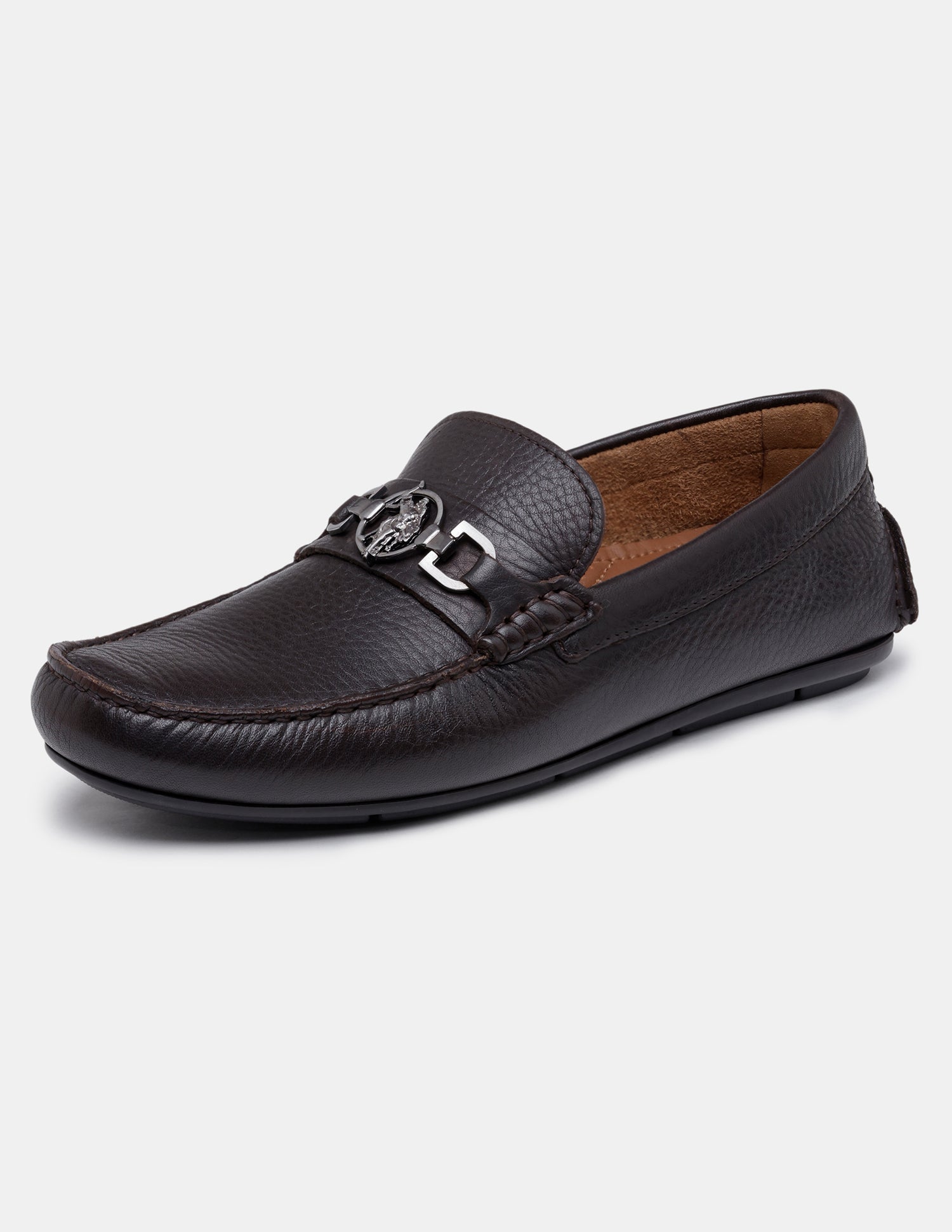 Men Elger Textured Leather Loafers Brown - U.S. Polo Assn. India | Large