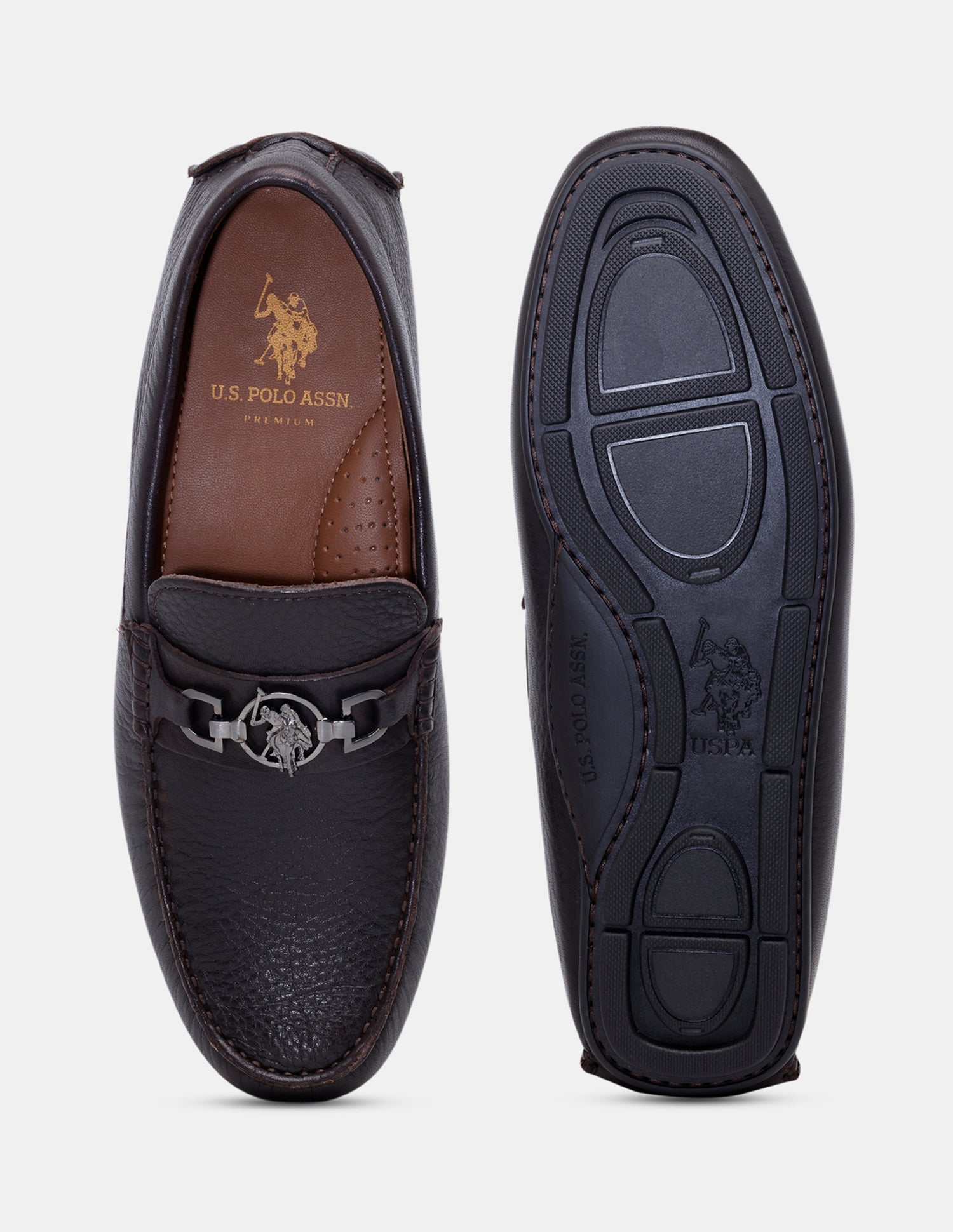 Men Elger Textured Leather Loafers Brown - U.S. Polo Assn. India | Large
