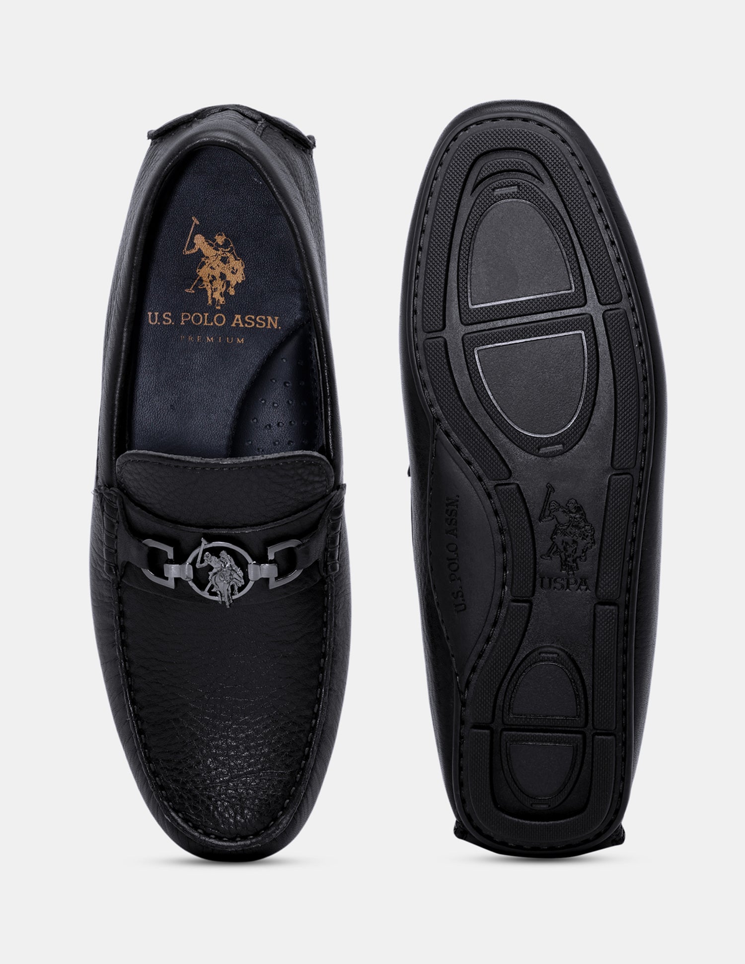 Men Elger Textured Leather Loafers Black - U.S. Polo Assn. India | Large