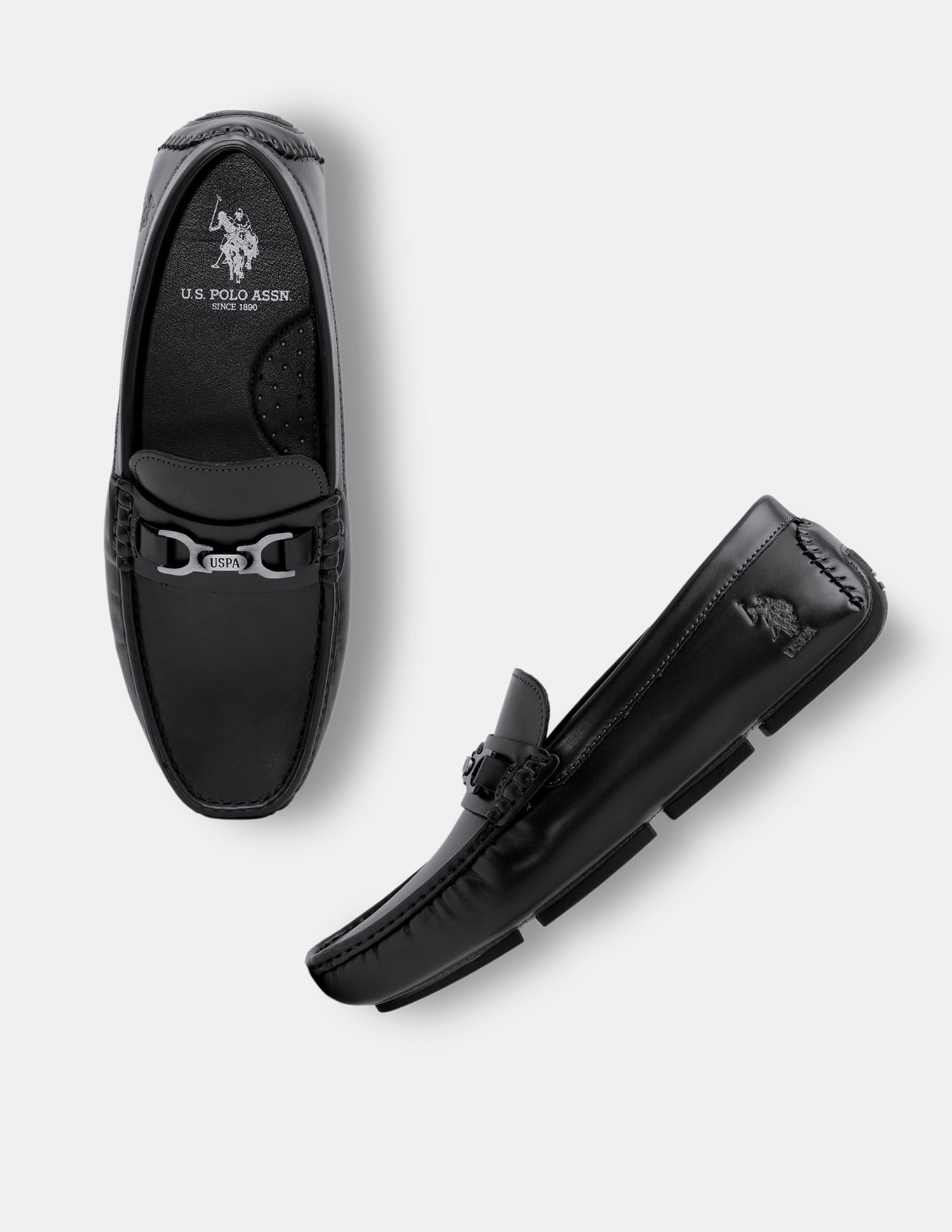 Men Tatum Slip-Ons Glossy Loafers Black - U.S. Polo Assn. India | Large