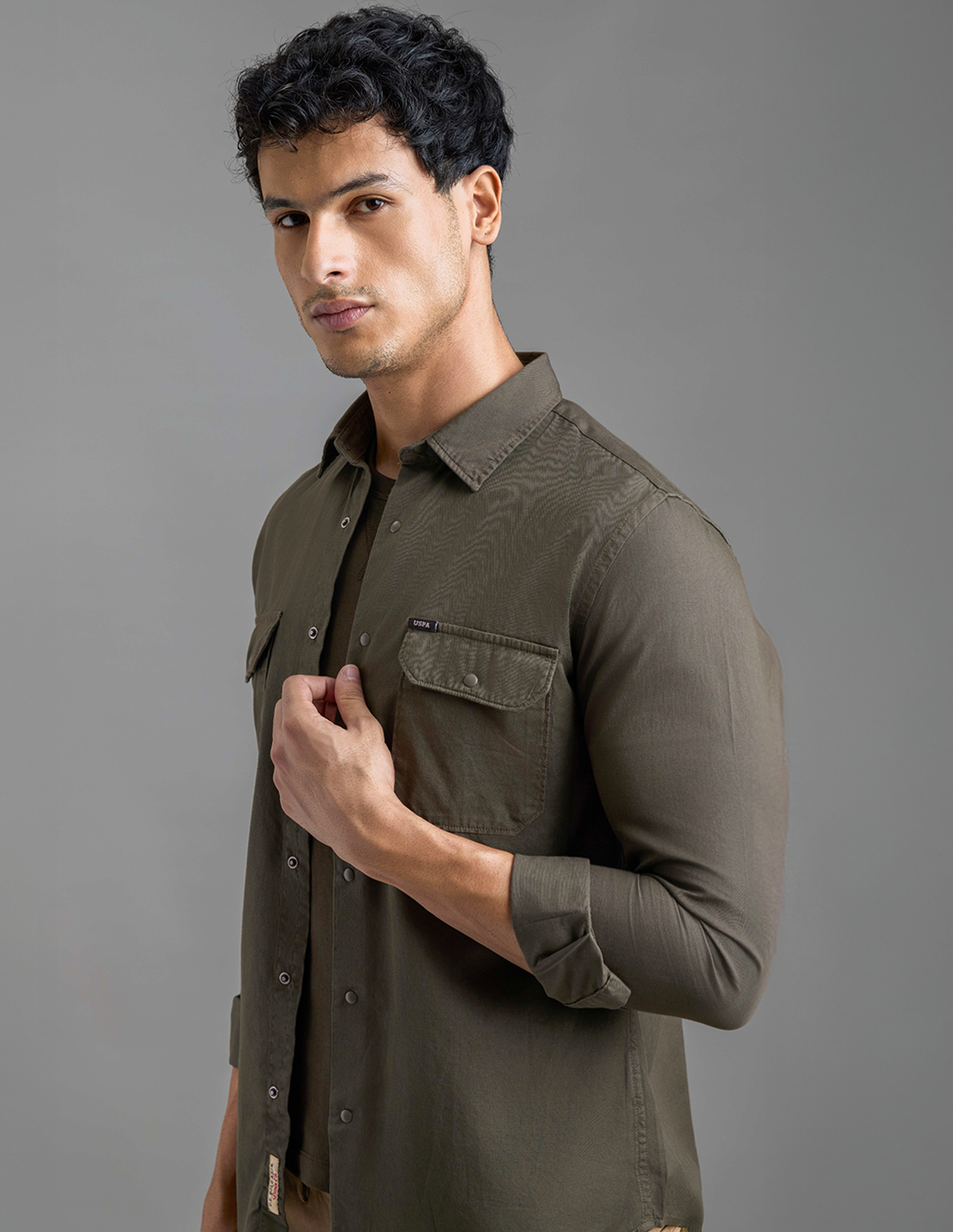 Slim Fit Pure Cotton Shirt Olive - U.S. POLO ASSN. | Large